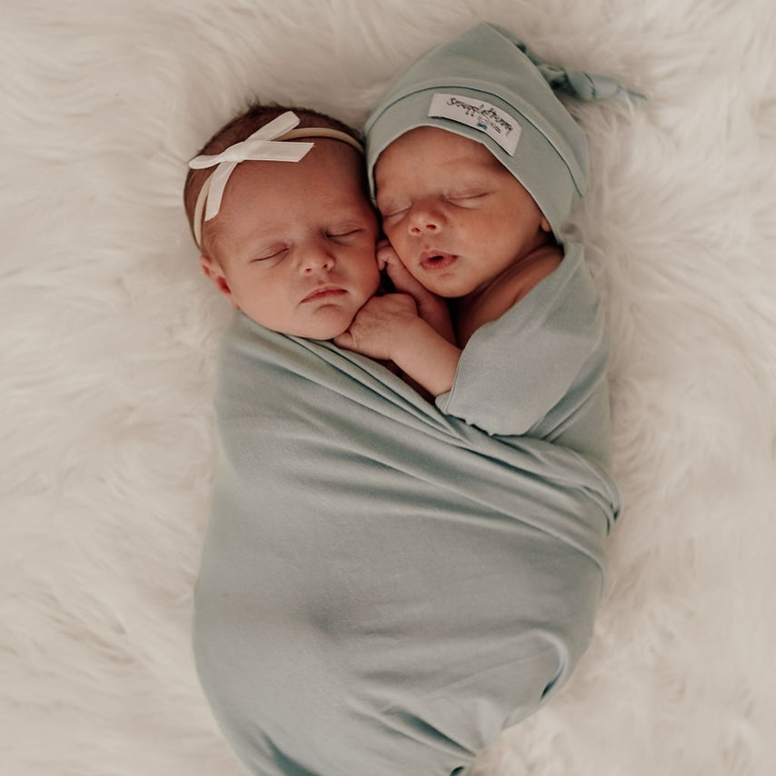 Snuggle Hunny Baby Jersey Wrap & Beanie Set - Soft Newborn Swaddle Blanket & Hat - Sage Green - Perfect for Baby Showers, Newborn Photography & Cozy Nursery Time