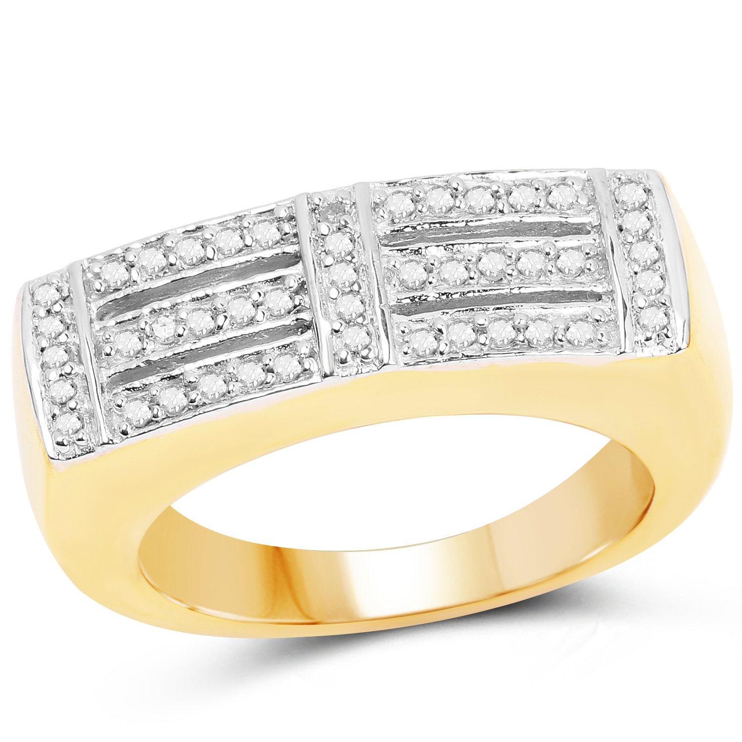 14K Yellow Gold Plated 0.25 Carat Genuine White Diamond .925 Sterling Silver Ring for Women - Elegant Wedding, Engagement & Anniversary Jewelry Gift