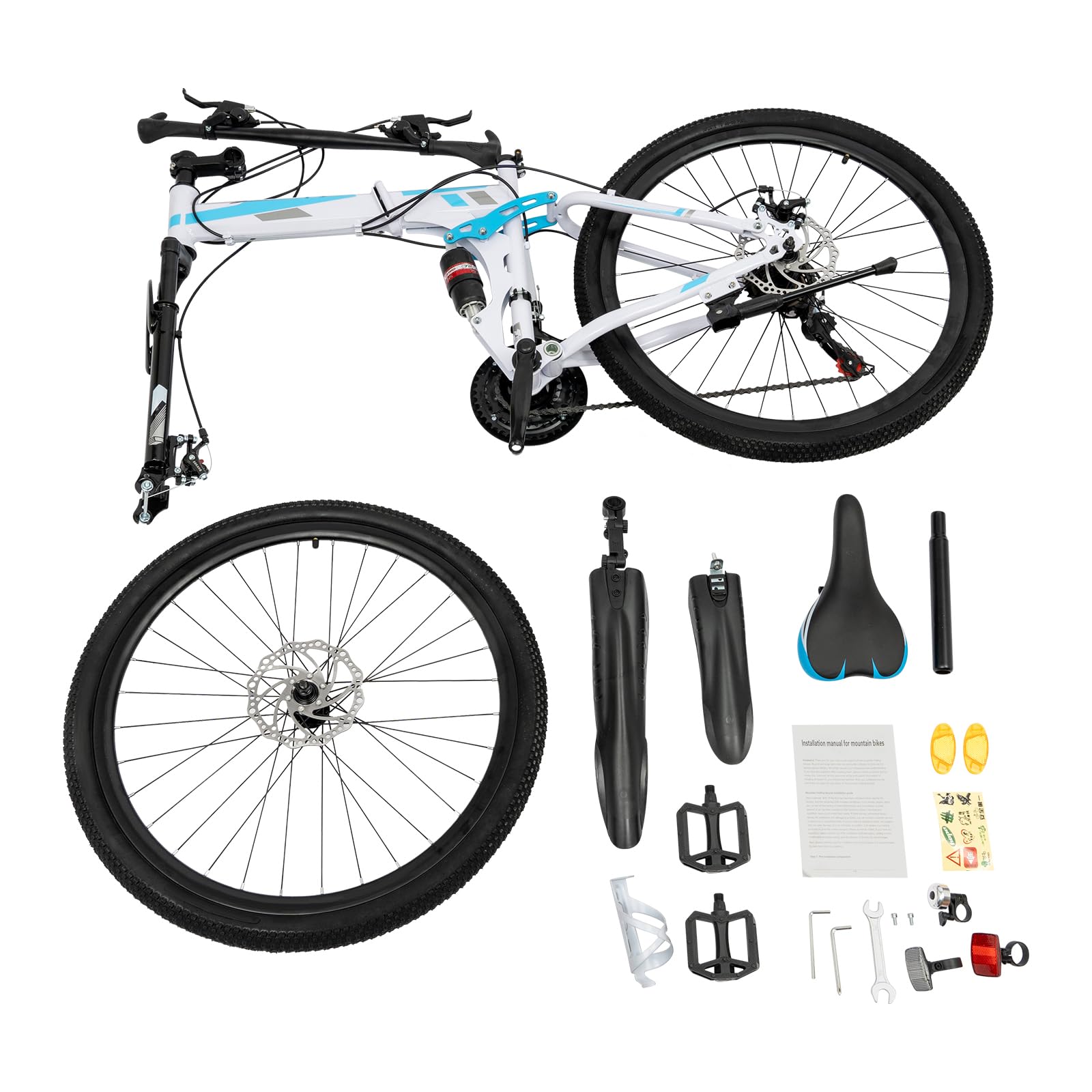 26 Inch Folding Mountain Bike - 21 Speed Foldable Commuter Bicycle with Dual Disc Brakes & Mudguards | Adjustable Height for Adults, Men & Women | Perfect for City Riding, Commuting & Outdoor Adventures