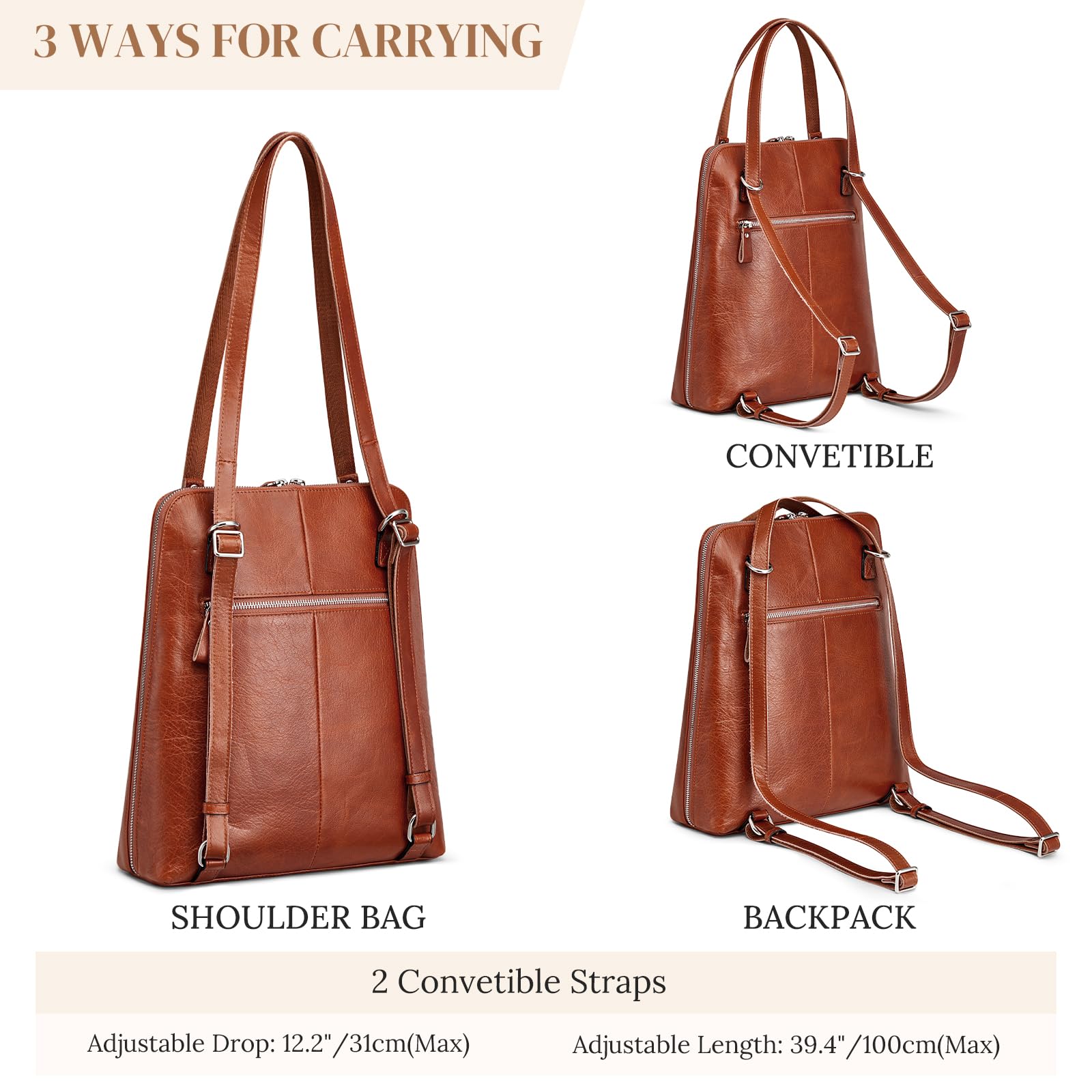 S-ZONE Women's Genuine Leather Backpack Purse - Convertible Shoulder Bag, Stylish Rucksack Daypack for Work, Travel & College | Durable & Fashionable