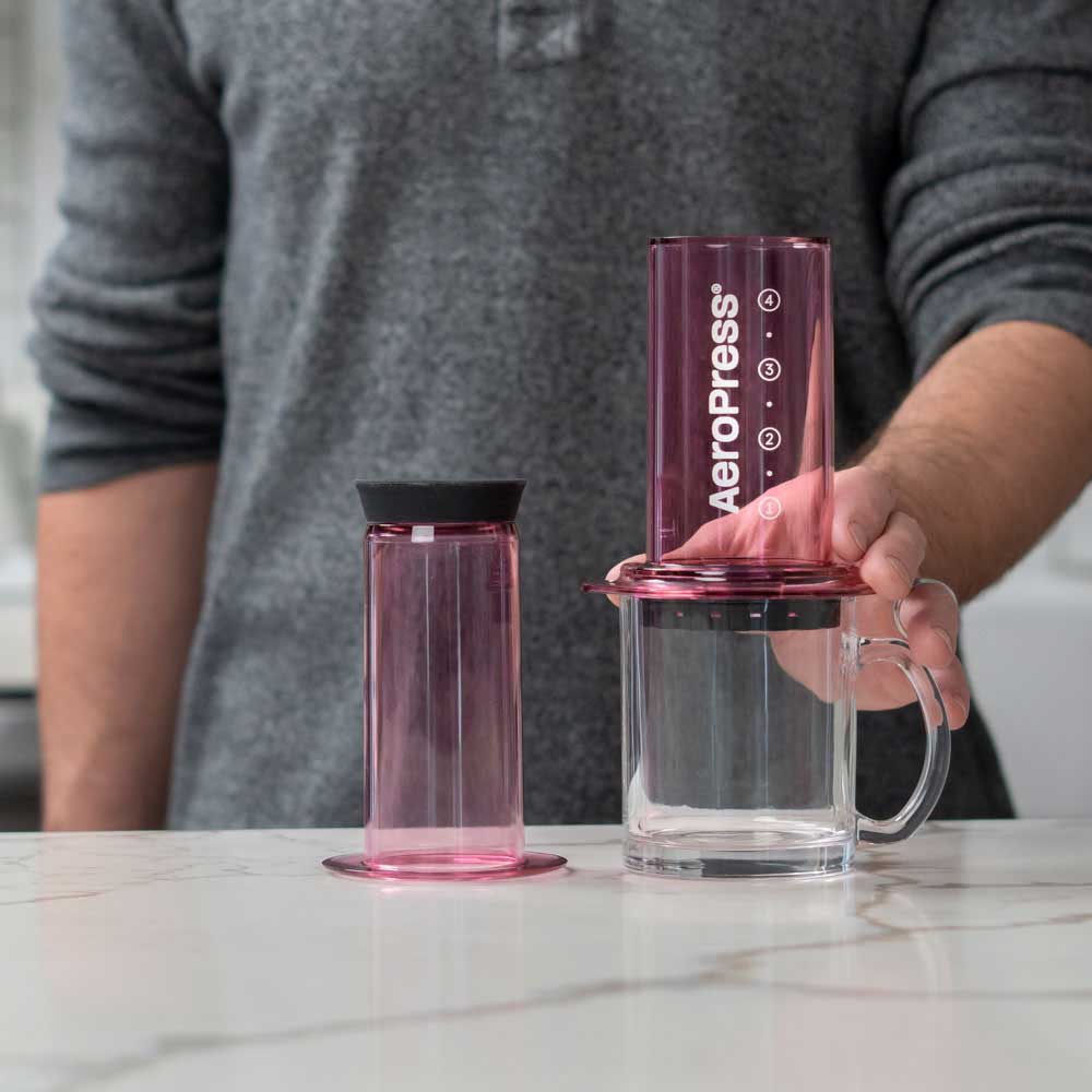 AeroPress Clear Coffee Maker with Filter - Pink | Portable Espresso & Coffee Brewing for Travel, Camping & Home Use