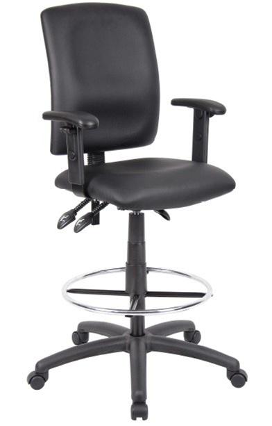 Boss Drafting Stool with Black Leather Seat - Adjustable Height Office Chair (Models B1645, B1646, B1647) - Perfect for Architects, Artists & Home Office Workspaces