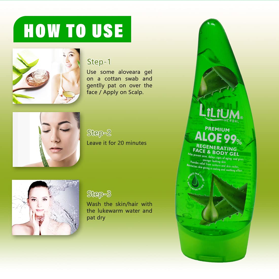 Lilium Regenerating Aloe Vera Face & Body Gel - 120ml | Soothing Moisturizer for Sunburn, Dry Skin & After Shave Care | Natural Skincare Solution