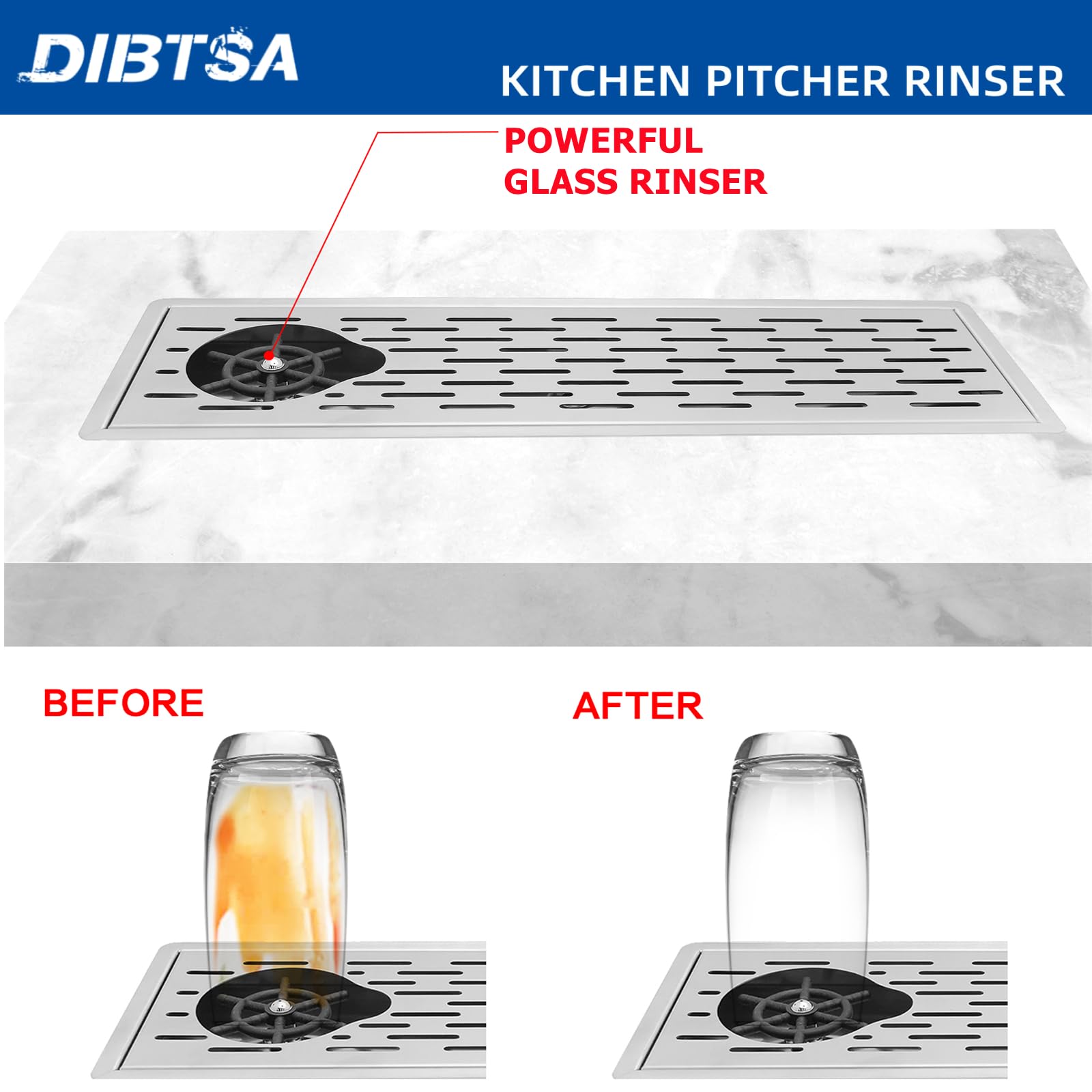 Stainless Steel Commercial Glass Pitcher Rinser - Extra Large Countertop Bar Sink (25.59 x 8.43 x 1.18 Inches) - Perfect for Bars, Restaurants & Home Bartending