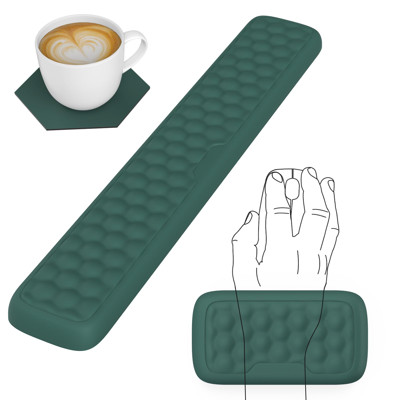 iCasso Ergonomic Keyboard Wrist Rest Pad - Soft Memory Foam Wrist Support for Pain Relief & Comfort, Non-Slip Computer & Laptop Keyboard Cushion for Home & Office Use (Dark Green) - Perfect for Long Typing Sessions, Gaming & Work Comfort