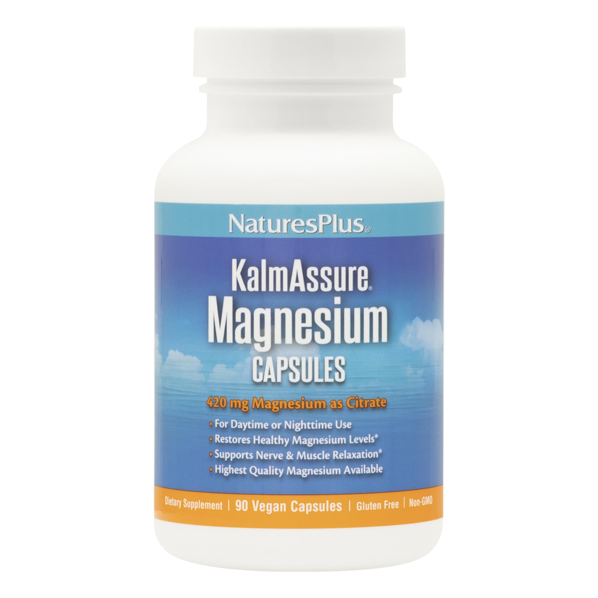 NaturesPlus KalmAssure Magnesium 420mg - 90 Vegan Capsules (Pack of 2) | Supports Nerve & Muscle Relaxation | Non-GMO, Gluten Free | 60 Total Servings | Stress Relief & Better Sleep Supplement for Adults