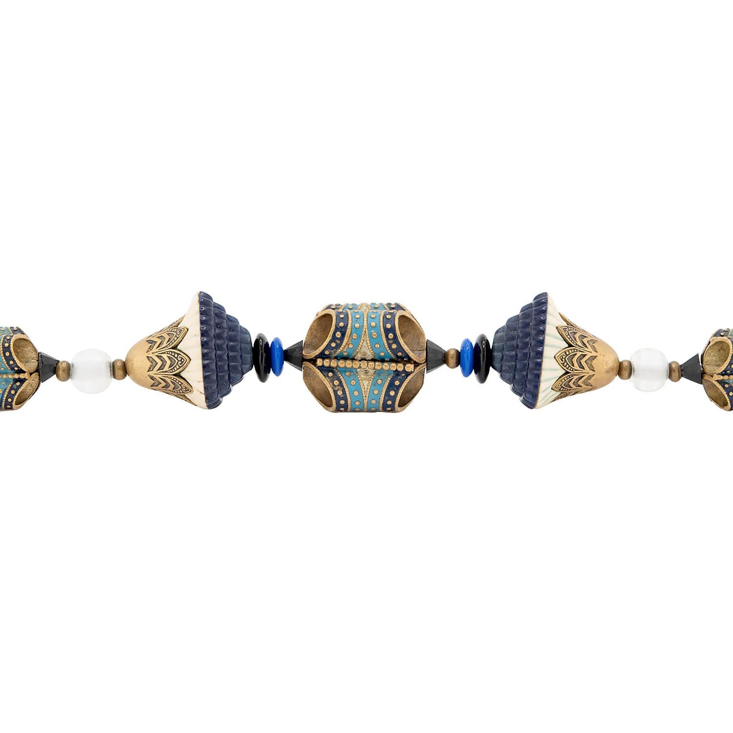 Vintage French Brass Enamel Crystal Glass Necklace - Elegant Antique Jewelry for Women, Perfect for Weddings, Parties & Special Occasions