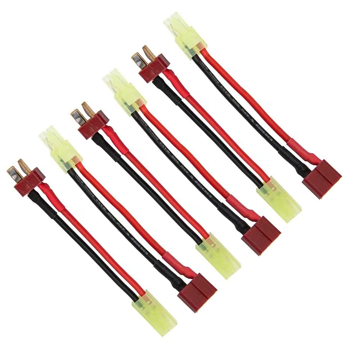 3 Pairs Mini Tamiya Style to T Plug Adapter - 16AWG Silicone Wire Cable Male Female Connector for RC ESC Controller, Car, Truck, FPV Drone, Lipo Battery Charging - Perfect for DIY Electronics and RC Vehicle Power Connections (Square Terminal on Black Wire)