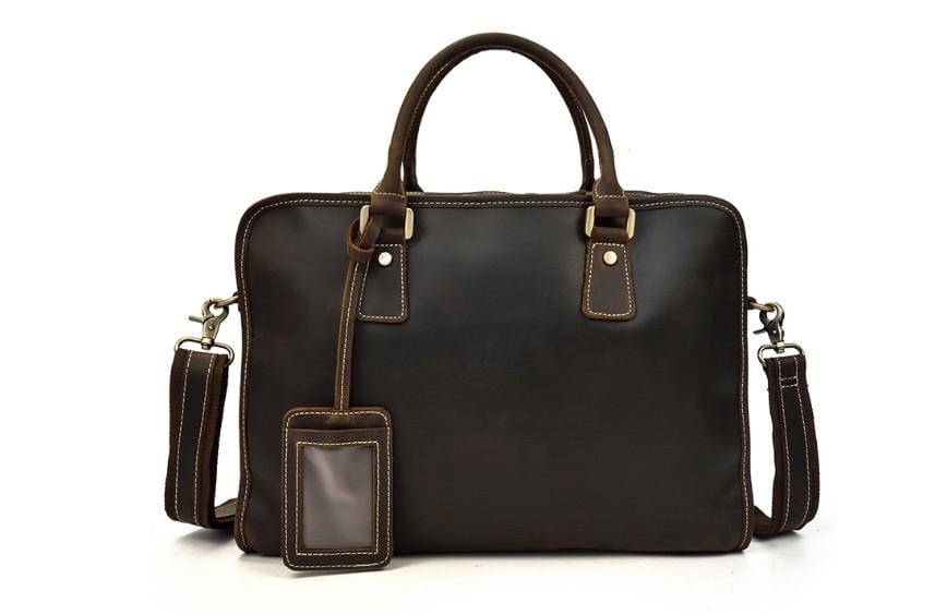 Premium Dark Brown Genuine Leather Laptop Bag for Men - Stylish & Durable Business Briefcase for Work, Office & Travel