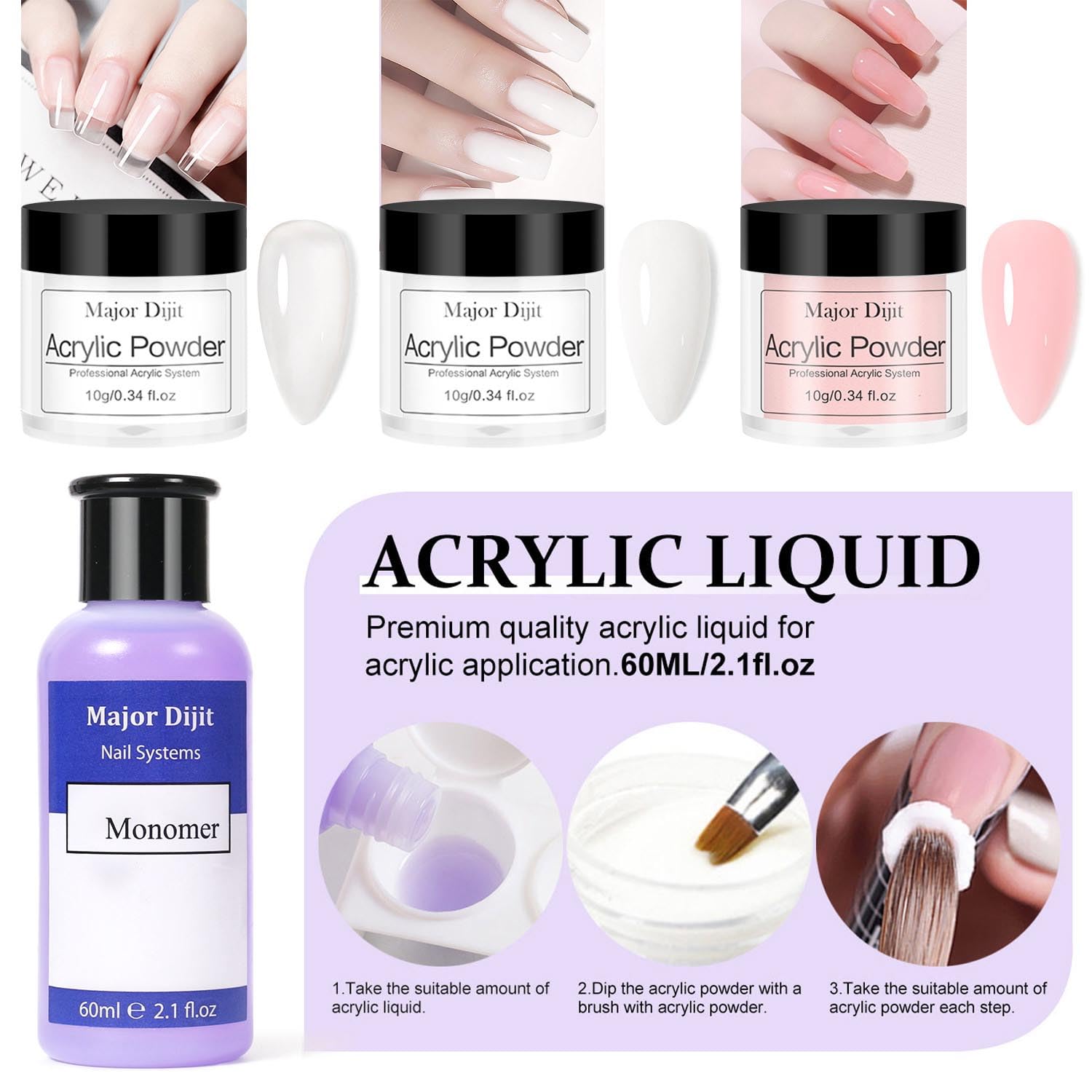 Professional Acrylic Nail Kit for Beginners - Complete Starter Set with Acrylic Powder, Liquid, Nail Drill & UV Light (Clear/White/Nude) - Perfect for Home Manicures, Salon Use & DIY Nail Art