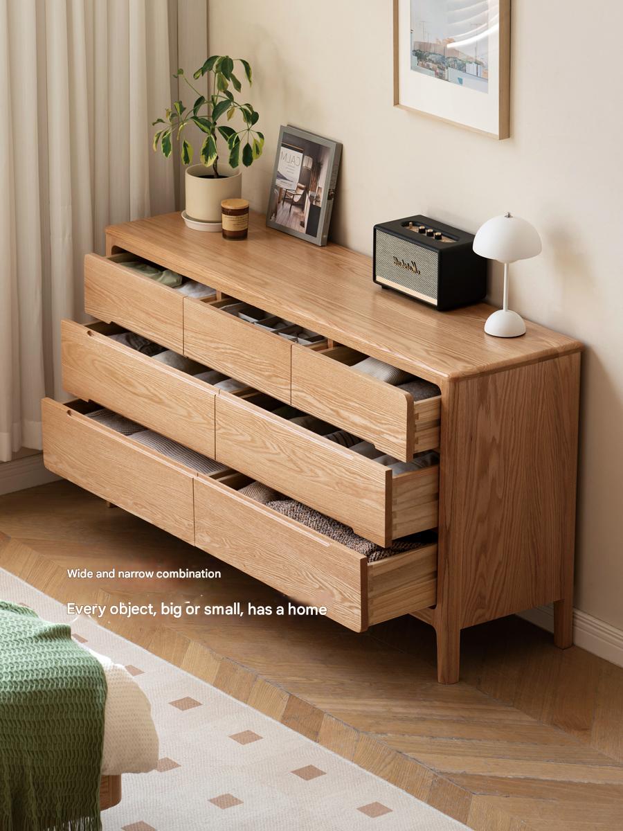 Solid Oak Wood Seattle Wide Chest of Drawers - 6-Drawer Dresser for Bedroom Storage & Organization | Perfect for Home, Office, or Dorm Room Furniture
