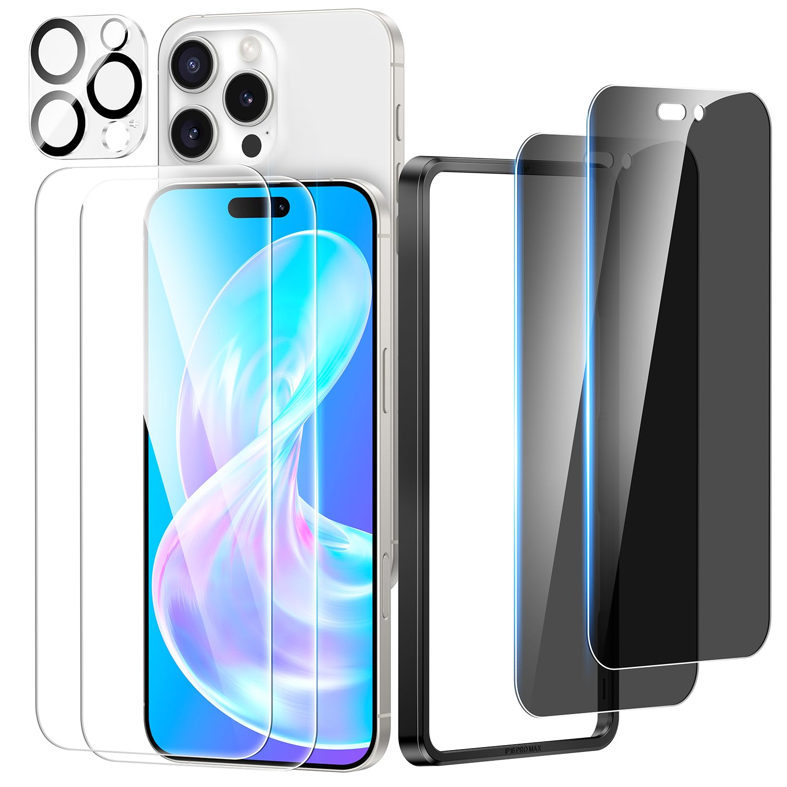 Meifigno 4 Pack iPhone 16 Pro Screen Protector [2X HD Clear + 2X Privacy] with Camera Lens Protector, 9H Hardness Tempered Glass, Shatterproof & Case Friendly for iPhone 16 Pro (6.3 Inch) - Perfect for Office, Travel & Daily Protection