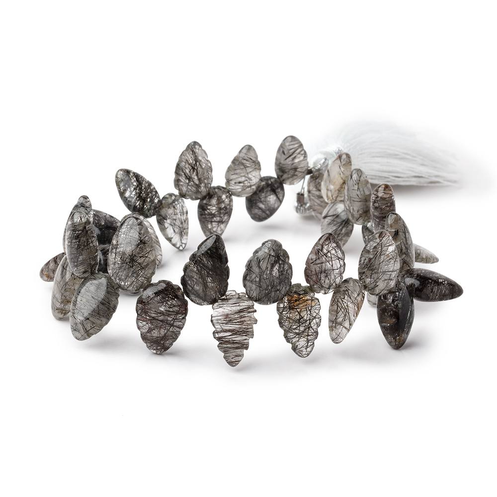 10x8mm 14x9mm Tourmalinated Quartz Carved Leaf Beads - 8 Inch Strand (34 Pieces) - Handmade Jewelry Making Supplies for Necklaces, Bracelets & DIY Crafts