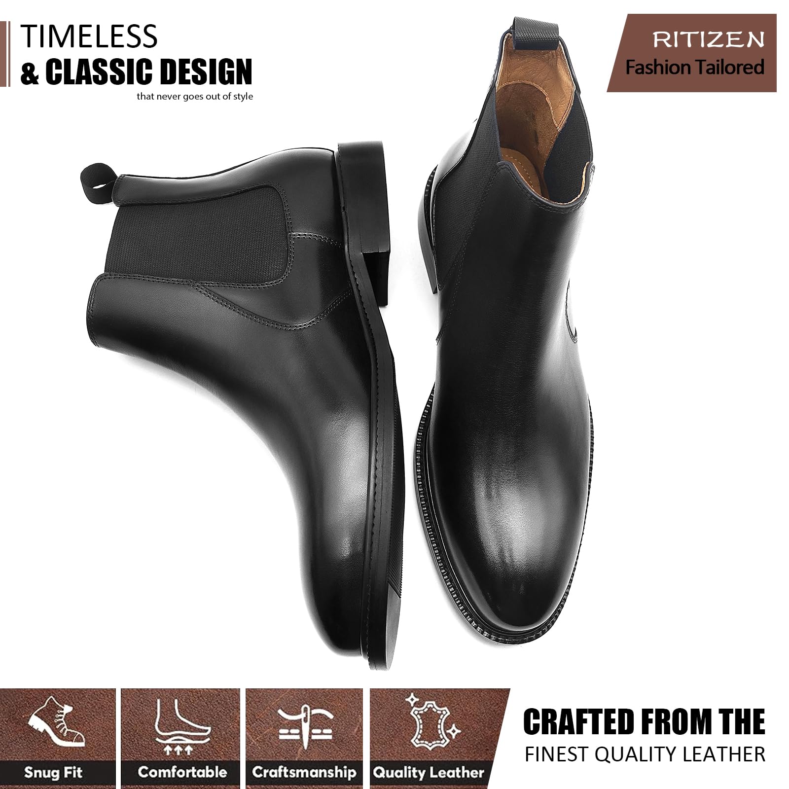 Premium Genuine Leather Men's Chelsea Boots - Slip On Dress Boots for Men | Comfortable & Stylish for Work, Casual Outfits & Date Nights