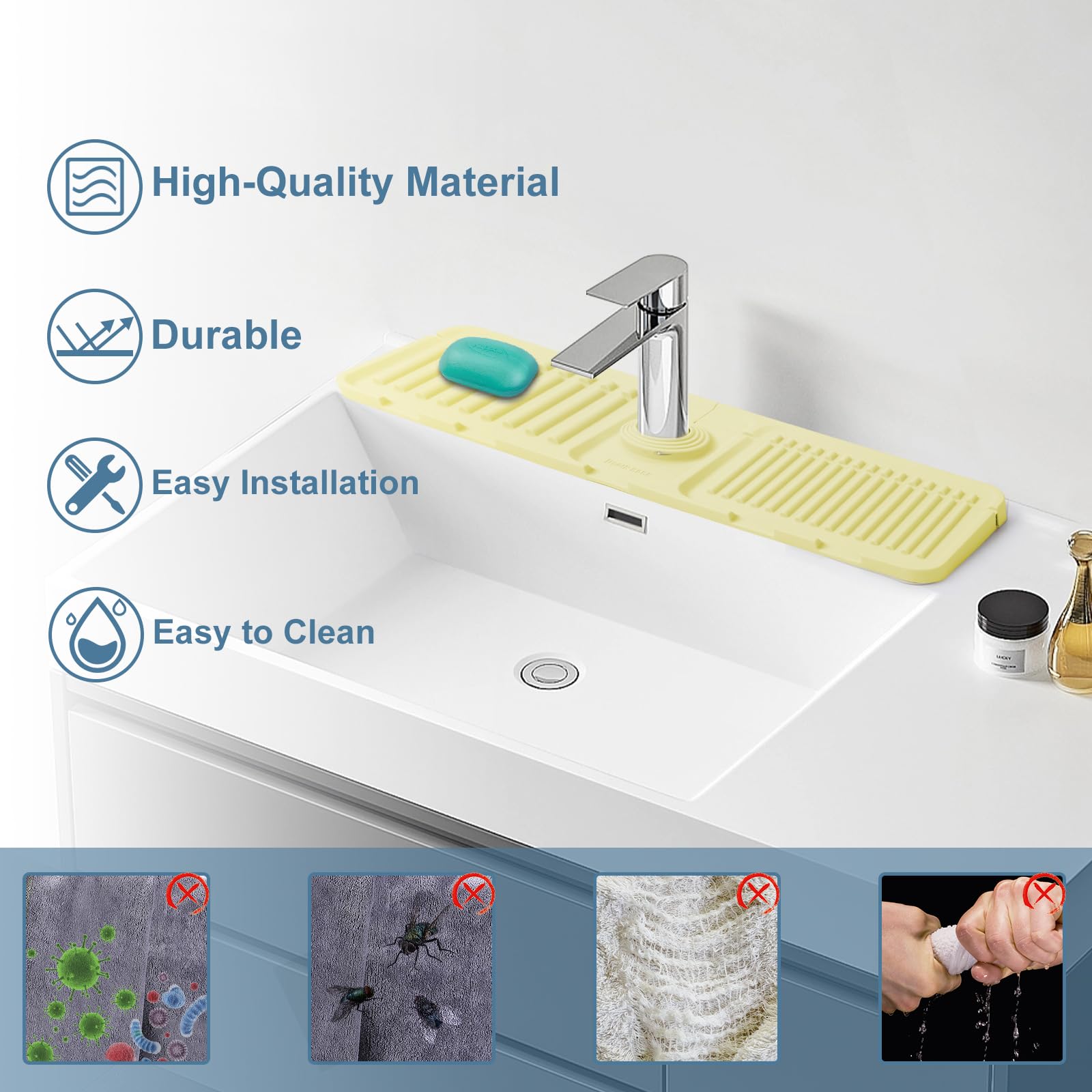 Premium Silicone Kitchen Sink Splash Guard & Faucet Drip Catcher - 17.5