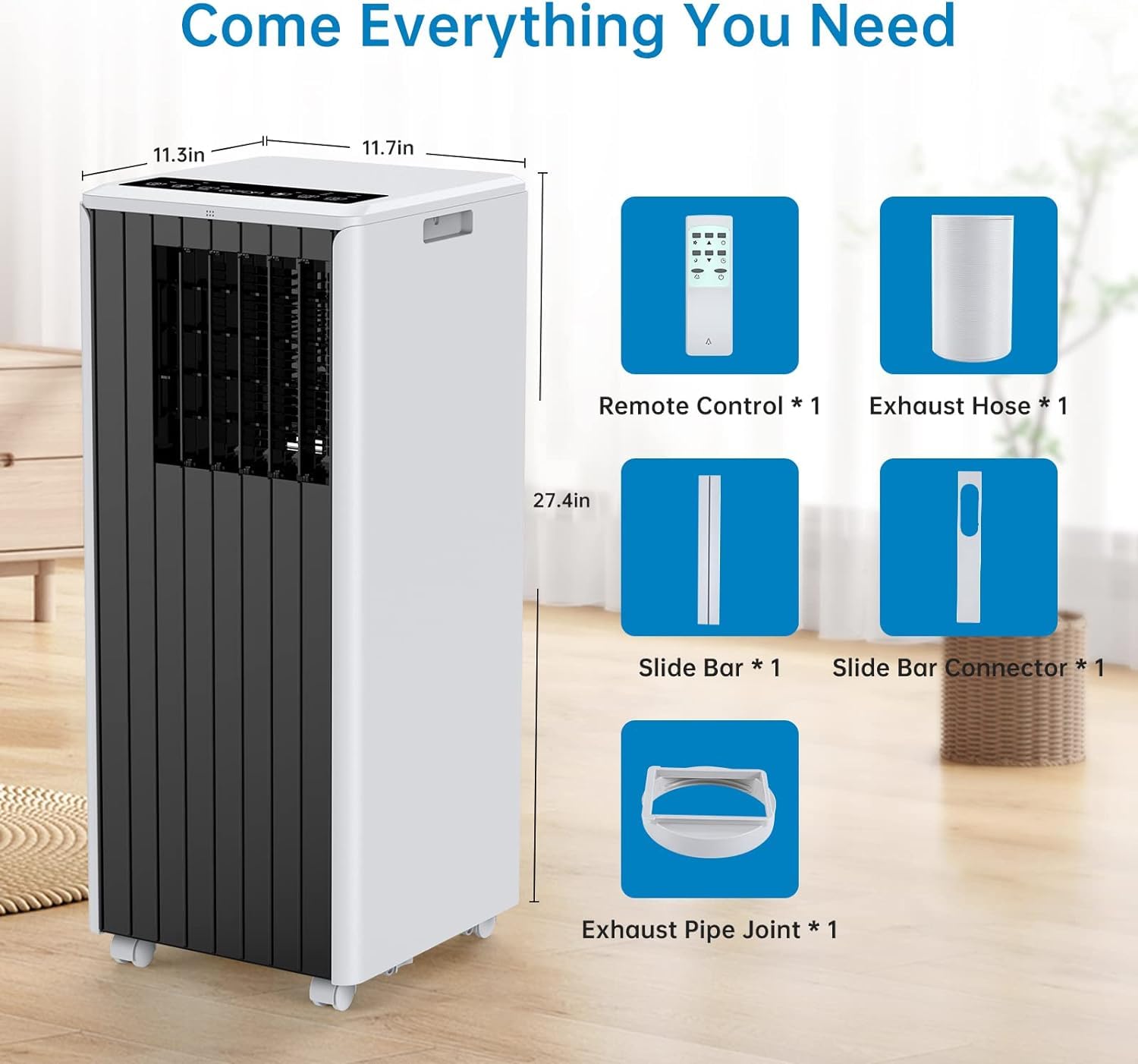 8000 BTU Portable Air Conditioner - 3-in-1 Cooling Unit with Dehumidifier & Fan for Rooms Up to 350 Sq.Ft | Includes Window Installation Kit, Remote Control & LED Display | Perfect for Home, Office, Dorm, Bedroom & Small Spaces | Energy Efficient Cooling with 24-Hour Timer