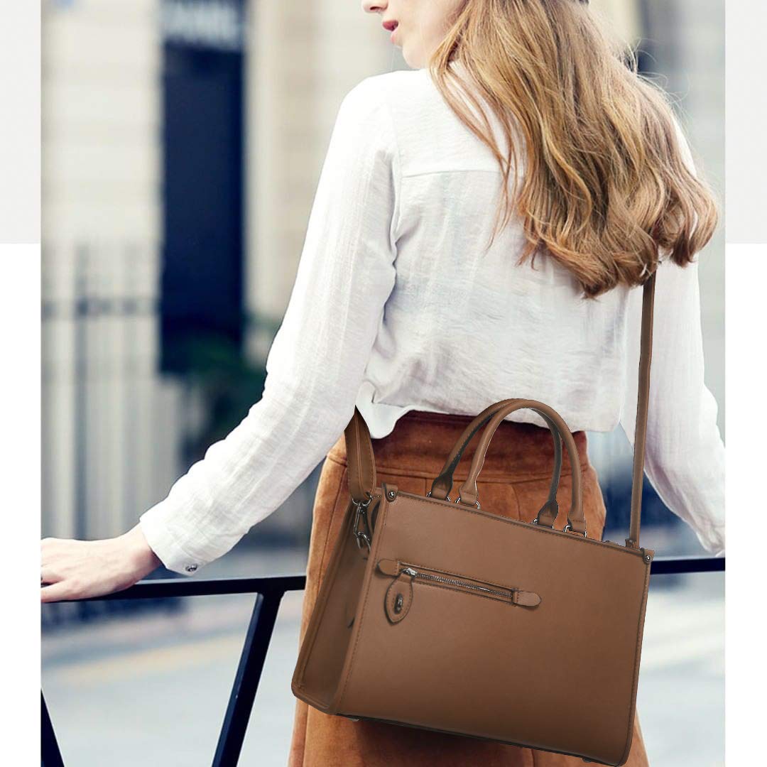 Dasein Women's Leather Satchel Handbag - Top Handle Work Tote Shoulder Bag with Long Strap & Matching Wallet | Professional Office Bag, Business Commute, Travel & Everyday Use