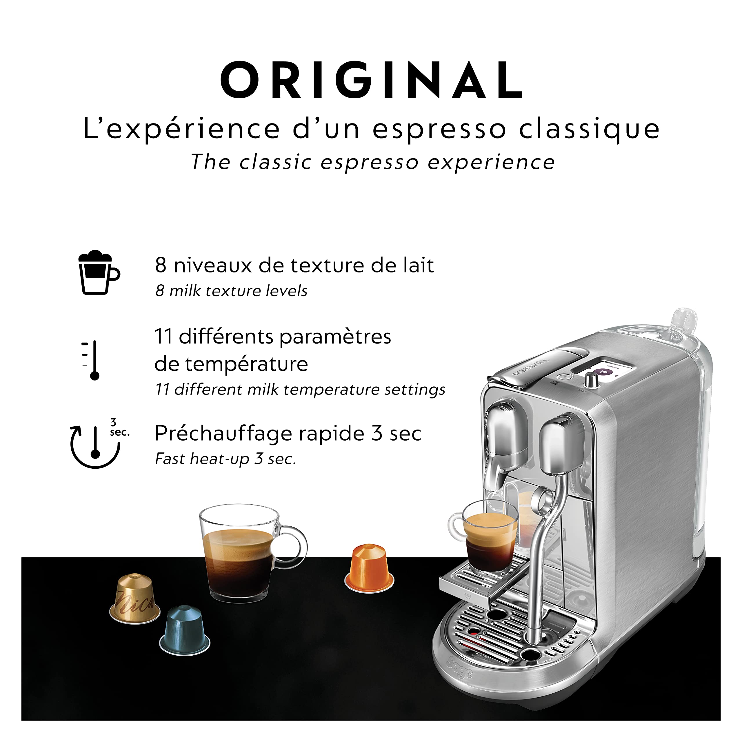 Breville Nespresso Creatista Plus Espresso Machine - Brushed Stainless Steel BNE800BSSUSC with OriginalLine Capsules | Ristretto Intenso Dark Roast Coffee Pods for Home & Office Brewing