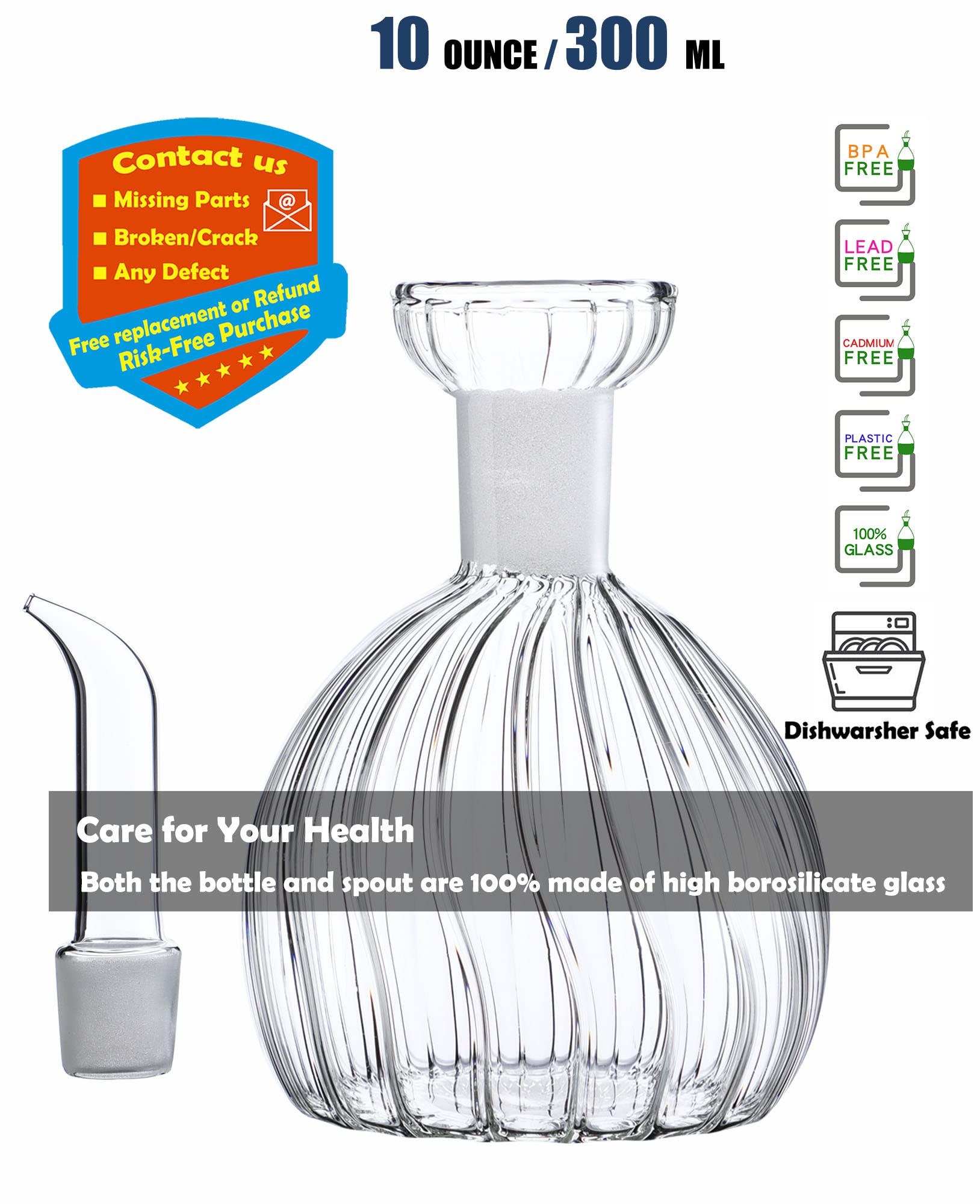HAIZEEN 10 oz (300 ml) Glass Olive Oil Dispenser Bottle - Premium Oil Decanter & Cruet for Kitchen, Salad Dressing, Cooking & Baking - Durable & Leak-Proof Design