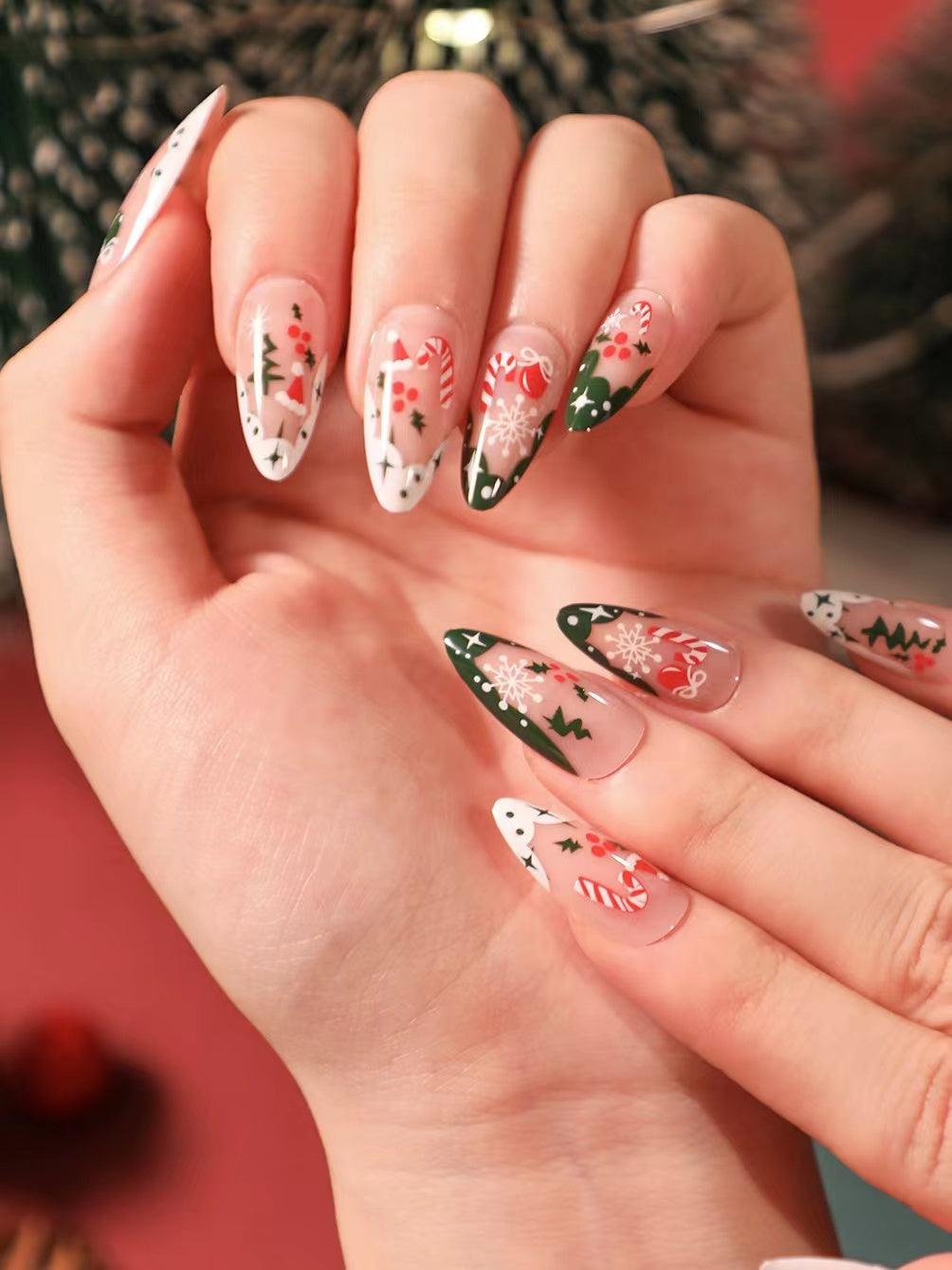 Lovevop Christmas False Nails - Glam Press on Nails for Holiday Parties, Festive Acrylic Nails with Adhesive, Perfect for Xmas, New Year & Winter Celebrations