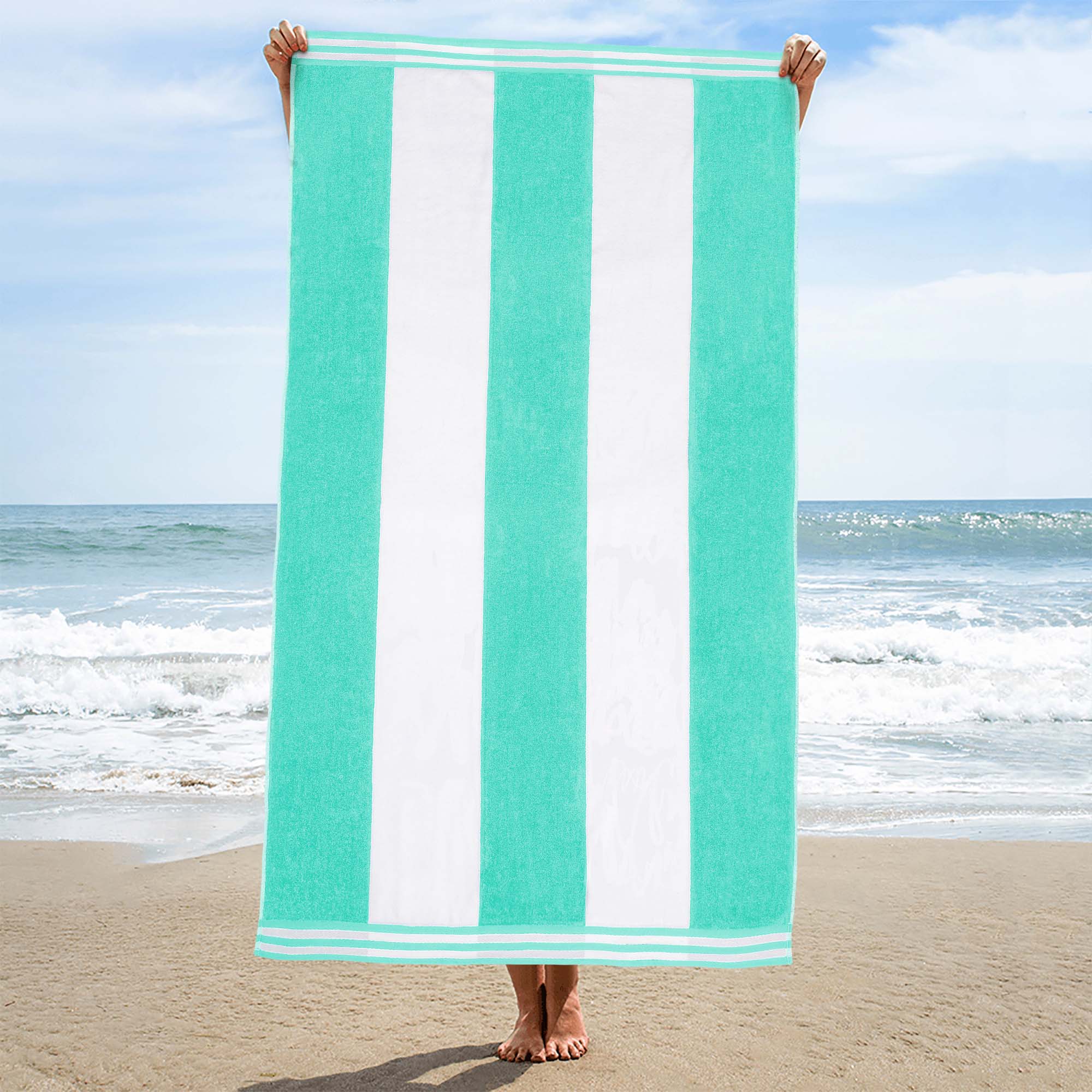 Premium Cabana Stripe Oversized Cotton Beach Towel Set of 2, 4, or 6 - Soft, Absorbent & Quick-Drying for Pool, Beach, Vacation & Spa Use