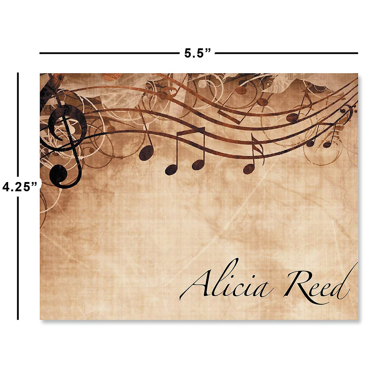 Personalized Music Note Cards - 24 Blank Cards with Envelopes, 4¼
