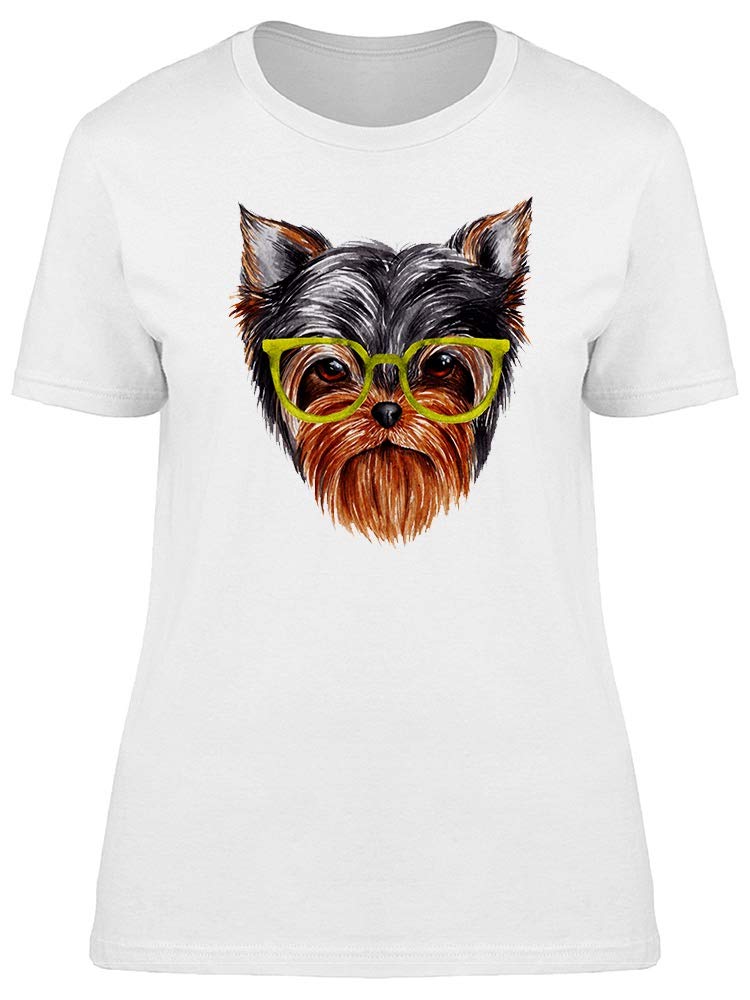 Smartprints Yorkshire Terrier Green Glasses T-Shirt for Women - Cute Dog Lover Graphic Tee for Casual Wear, Pet Owner Gifts, and Everyday Outfits