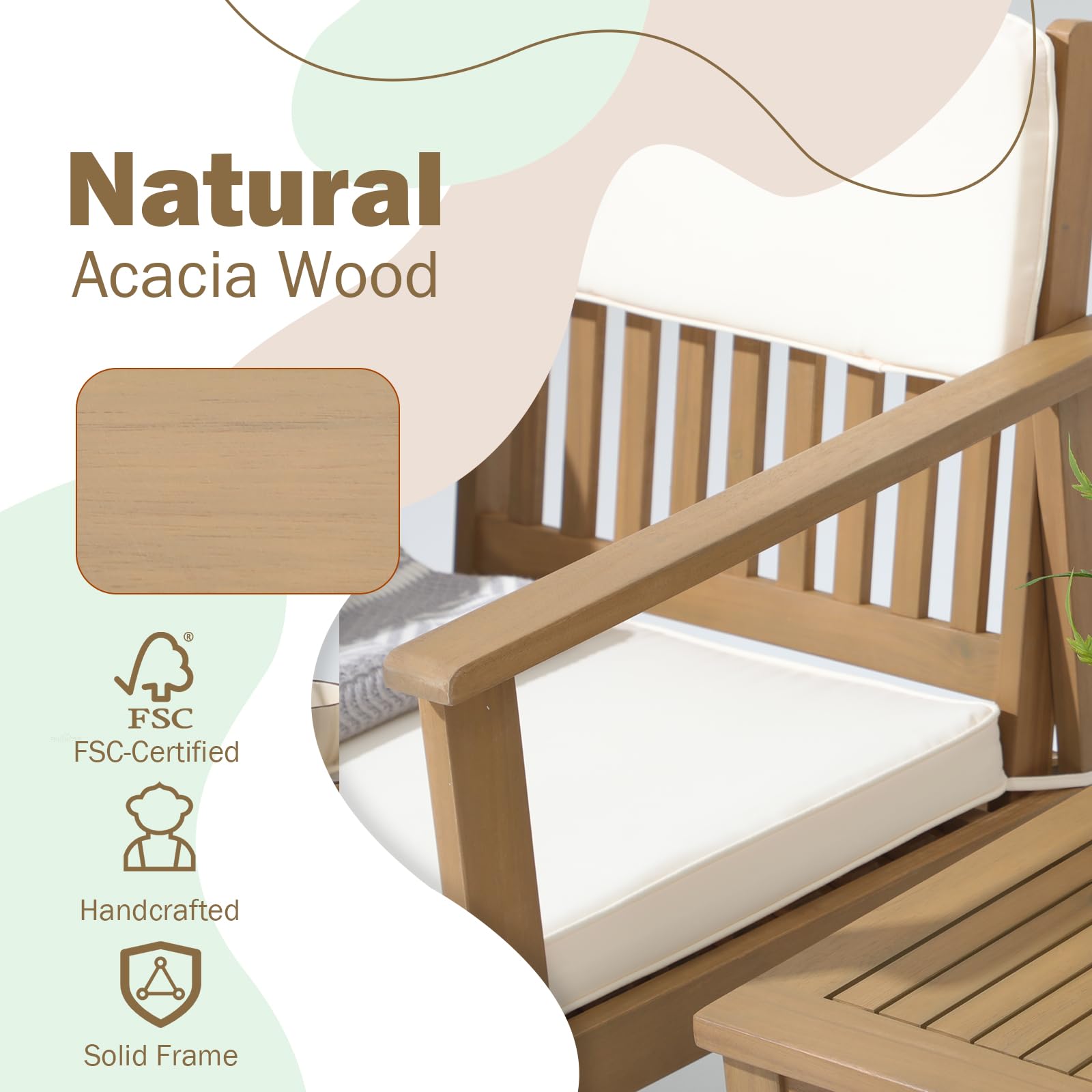 Premium 3-Piece Acacia Wood Outdoor Patio Furniture Set - FSC Certified Bistro Table & Chairs with Cream Cushions for Balcony, Porch, Backyard | Perfect for Garden Dining, Coffee Mornings & Outdoor Relaxation