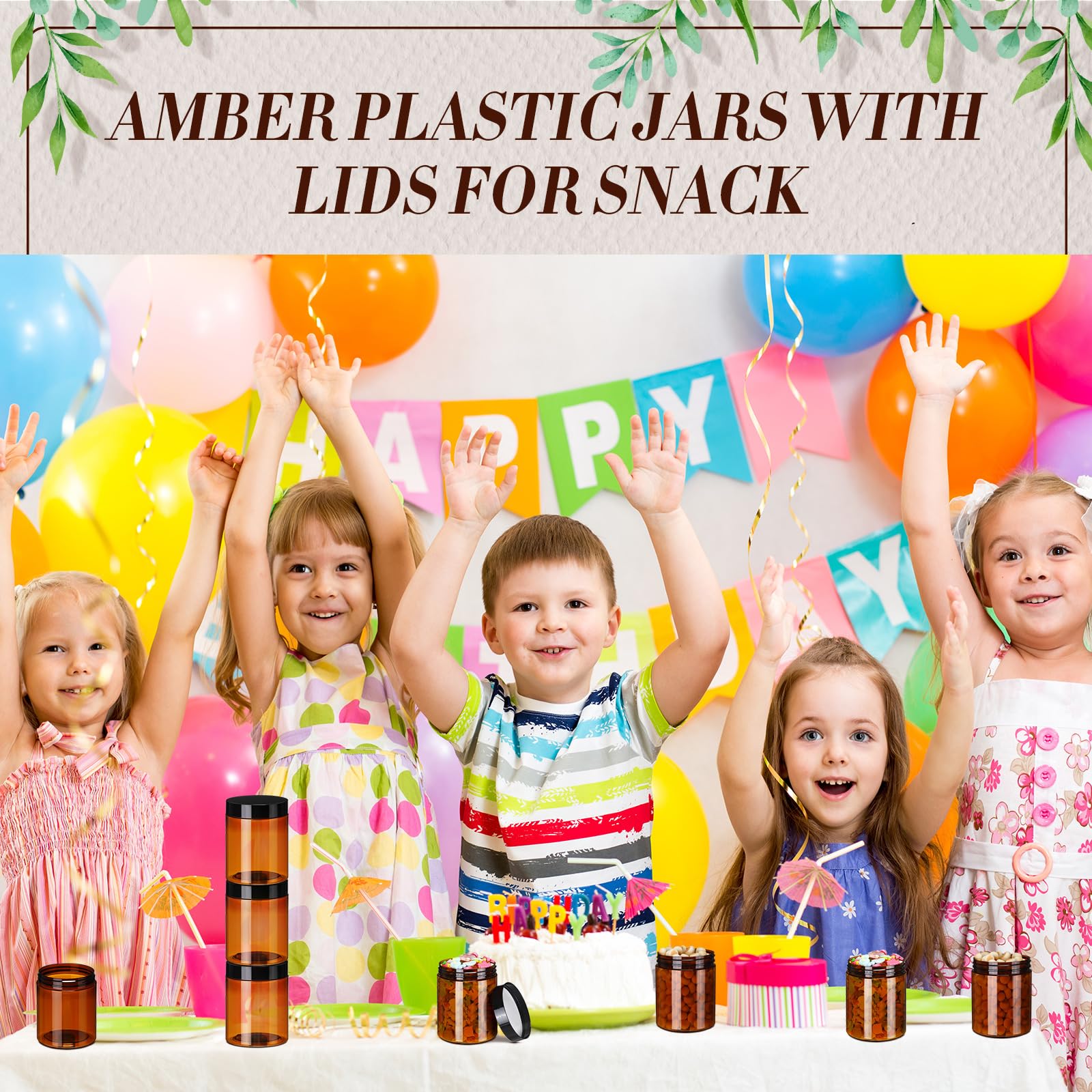 24 Pcs 16 oz Amber Plastic Jars with Lids - Leak Proof Round Cosmetic Containers for Creams, Lotions, Body Butter & Beauty Products | Refillable Travel Storage Jars for Oils, Ointments & Powders | Perfect for DIY Skincare, Home Organizing & Salon Use