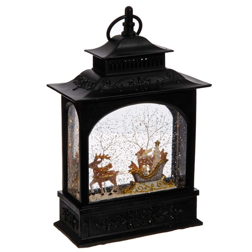 11 Inch Lighted Reindeer & Sleigh Christmas Snow Globe Lantern Decor - Battery Operated with Timer - Perfect for Holiday Home Decor, Gift Giving & Winter Wonderland Displays