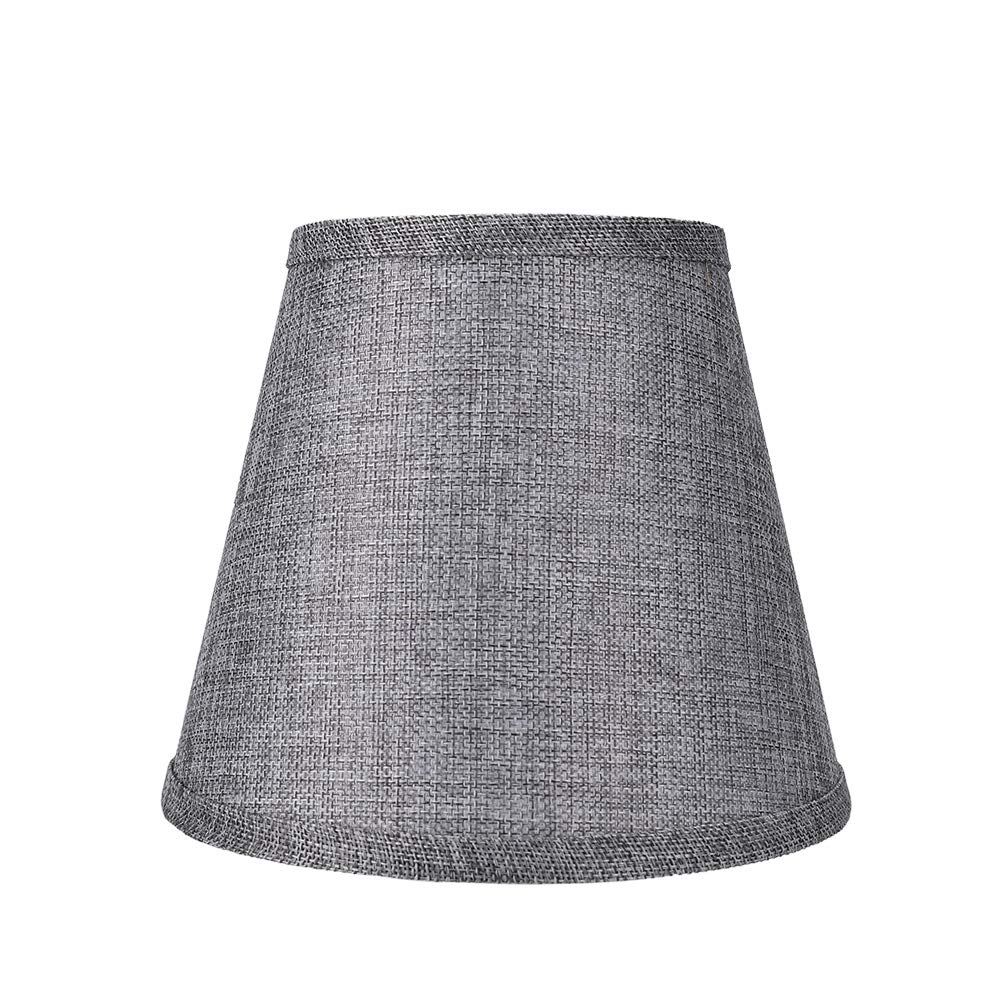 ALUCSET 2-Pack Small Clip-On Lamp Shades for Candelabra Bulbs - 5x8x7 Inch Barrel Fabric Lampshades in Grey/Brown - Perfect for Table Lamps, Chandeliers & Wall Sconces (Set of 2)
