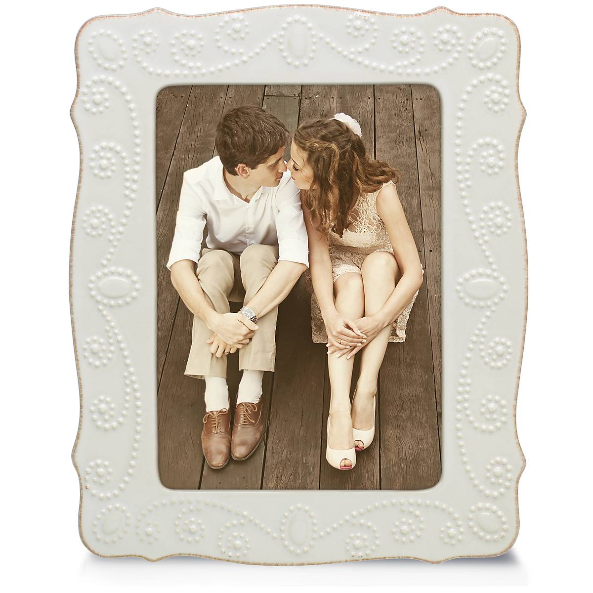 French Pearlescent White 5x7 Photo Frame - Elegant Display for Wedding Photos, Home Decor & Gift Giving