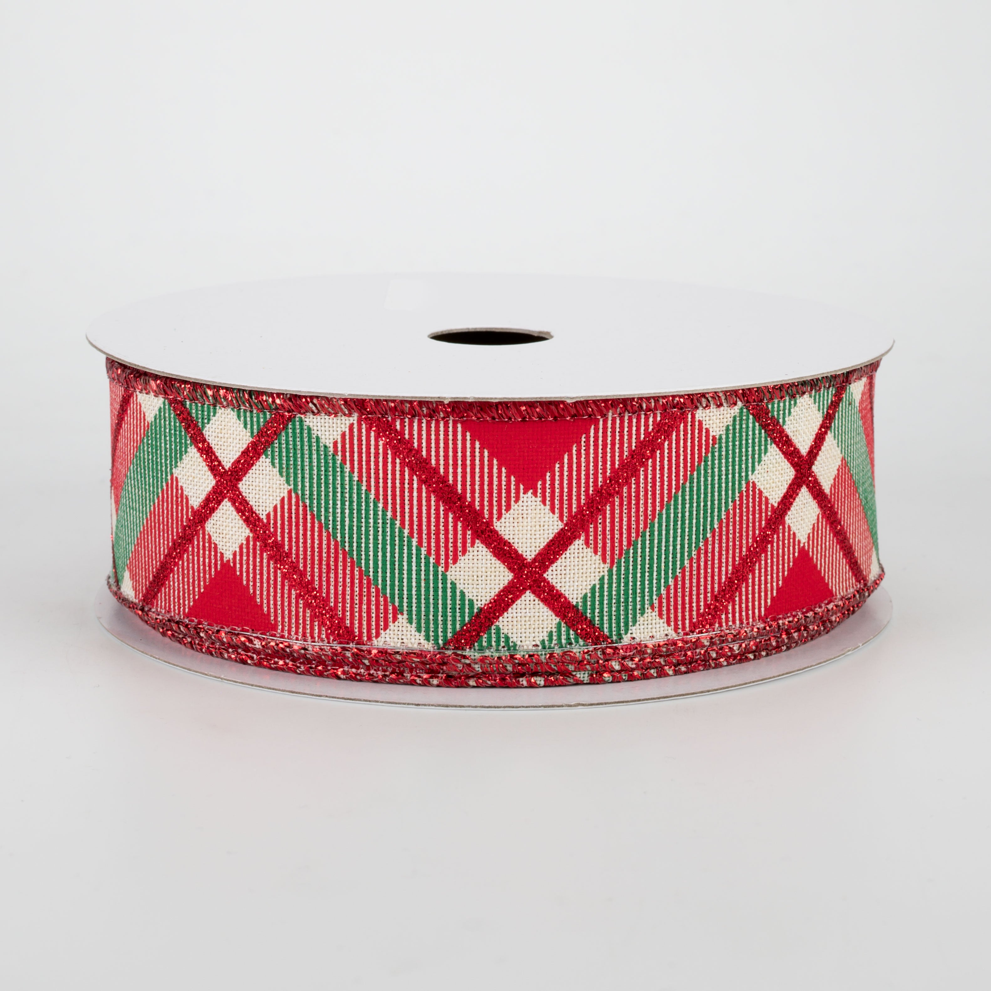 1.5 Inch Glitter Plaid Ribbon - Cream, Red, Emerald Green (10 Yards) for Gift Wrapping, Christmas Decorations, DIY Crafts and Party Supplies