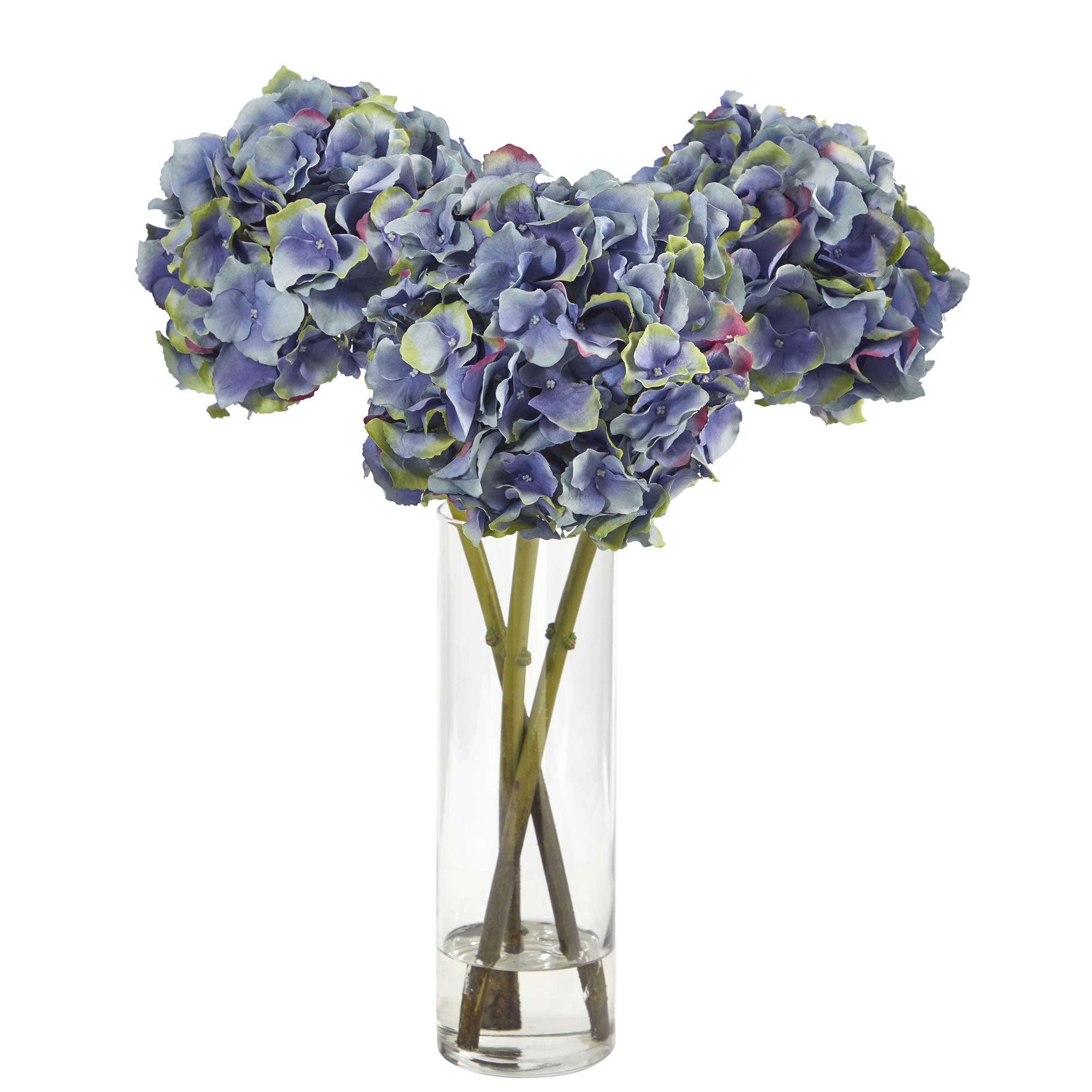 Nearly Natural 18 Inch Hydrangea Artificial Flower Arrangement in Glass Vase - Perfect for Home Decor, Wedding Centerpieces & Office Table Decorations