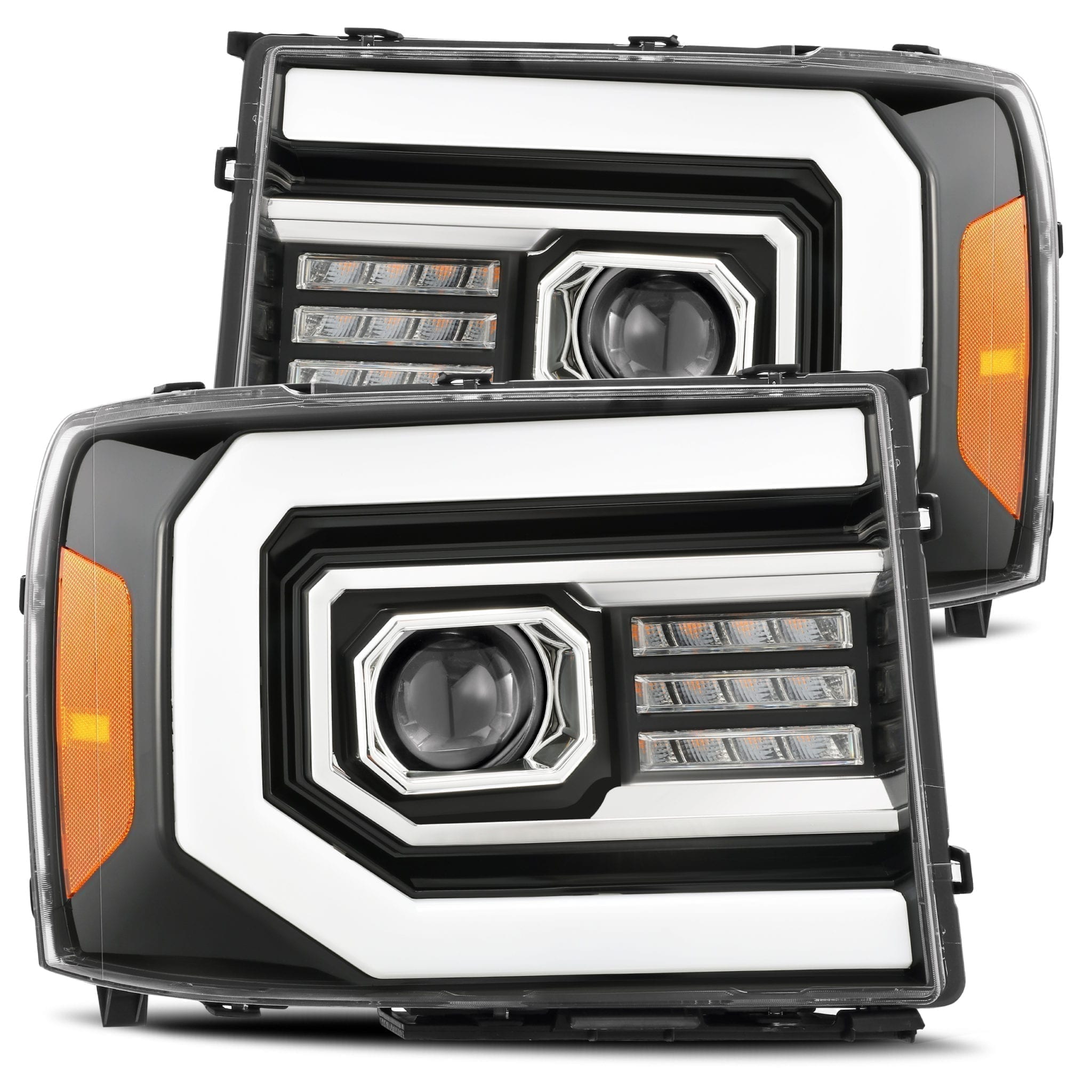 2007-2013 GMC Sierra Projector Headlights - Black Plank Style with Sequential Turn Signals | Alpha Rex 880605 | Upgrade Your Truck Lighting for Night Driving & Off-Road Adventures
