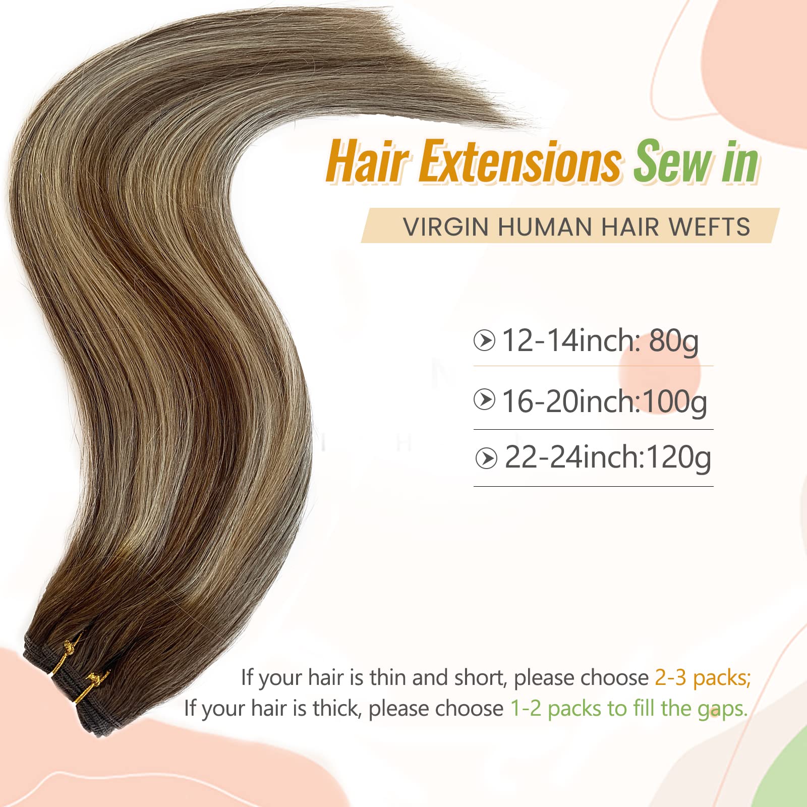 22 Inch Ombre Human Hair Extensions Bundles - 120g Chocolate Brown with Platinum Blonde Balayage Highlights | Remy Hair Weft for Sew-in | Perfect for Parties, Weddings & Daily Styling