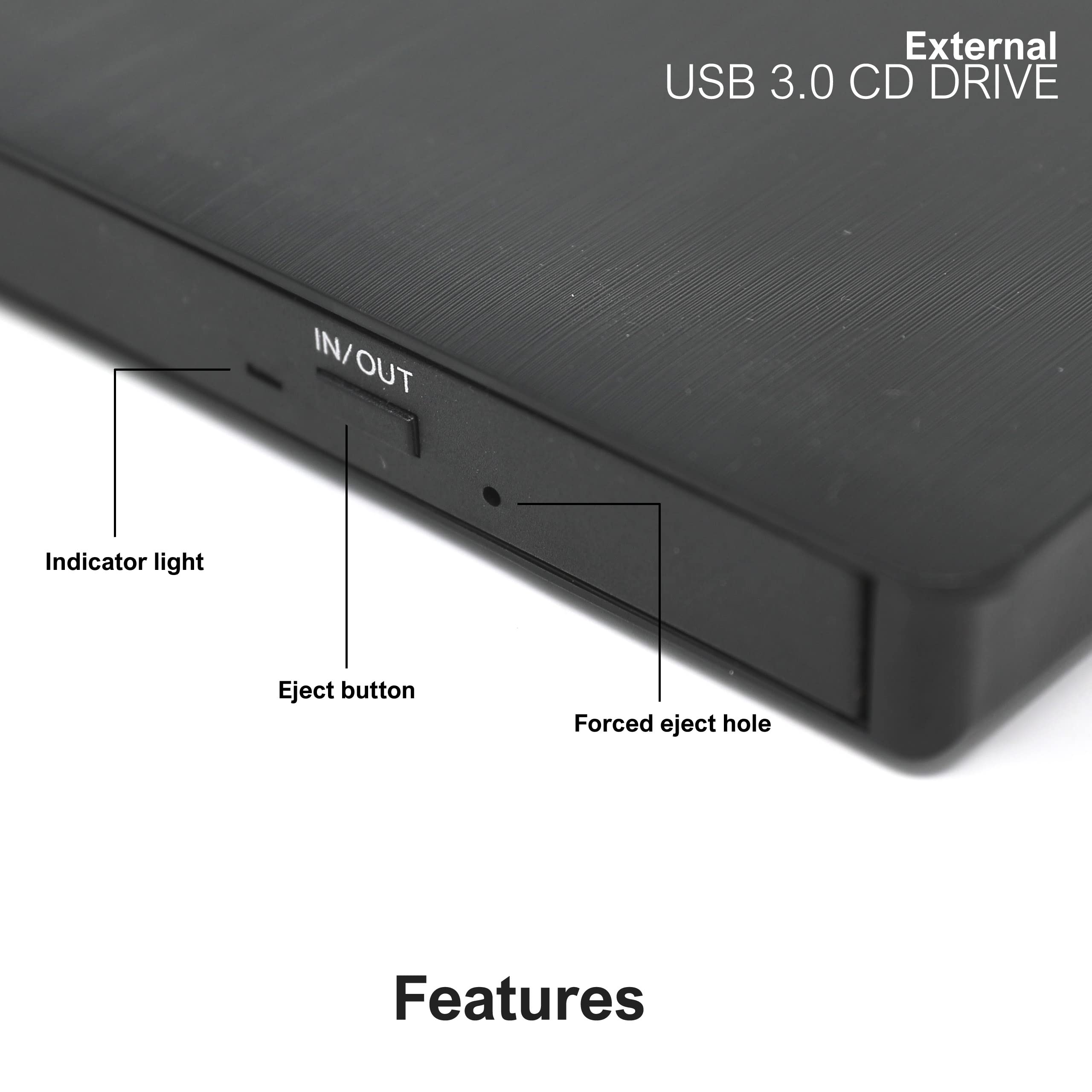 KamKorda External CD DVD Drive for Laptop - USB 3.0 & USB-C Slim Portable CD/DVD RW Burner Writer for MacBook, PC, Windows | Perfect for Data Backup, Movie Playback & Software Installation