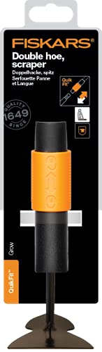 Fiskars QuikFit Double Scraper Hoe - 18.5 cm Steel Garden Tool Head with Black/Orange Handle (Model 1000734) - Ideal for Weeding, Cultivating & Soil Preparation in Home Gardens & Farms