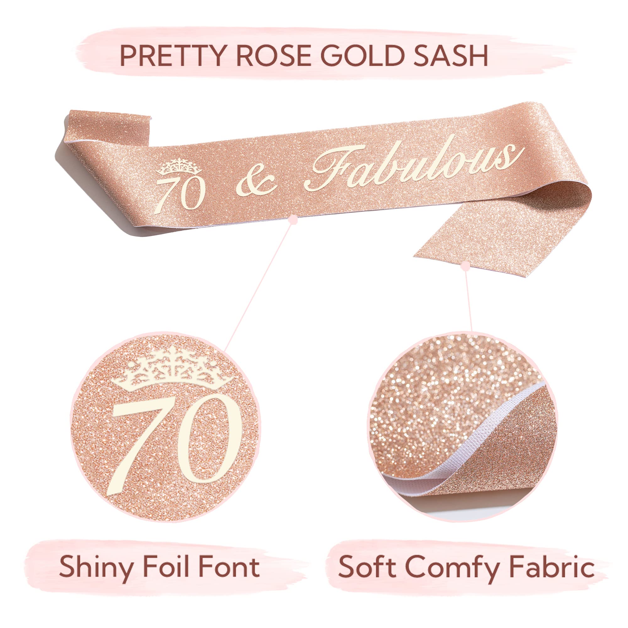 Bella Meri 70th Birthday Party Decorations Set for Women - Tiara Crown, Sash, Cake Toppers & Candles | Perfect for Milestone Celebrations, Retirement Parties & Golden Age Decor