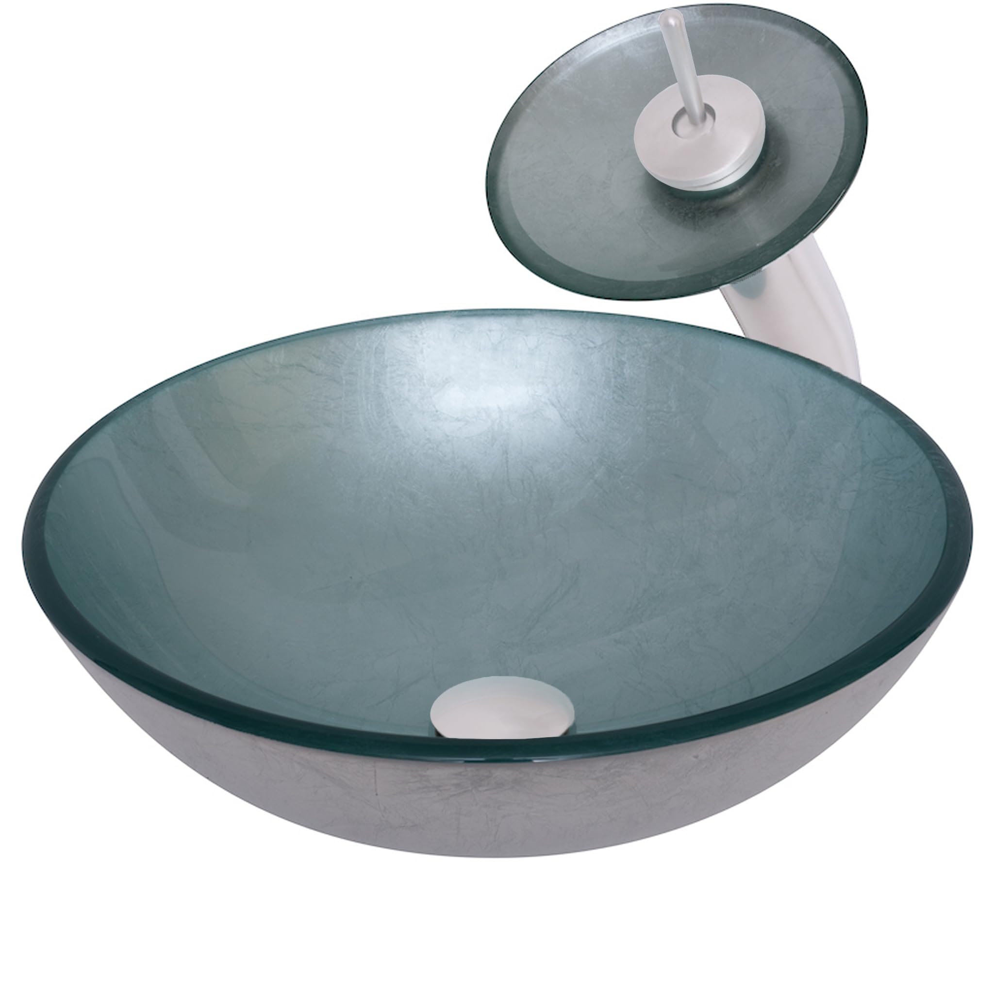 Novatto ARGENTO Modern Glass Vessel Bathroom Sink Set with Brushed Nickel Faucet - Perfect for Bathroom Vanity, Powder Room, and Luxury Home Decor
