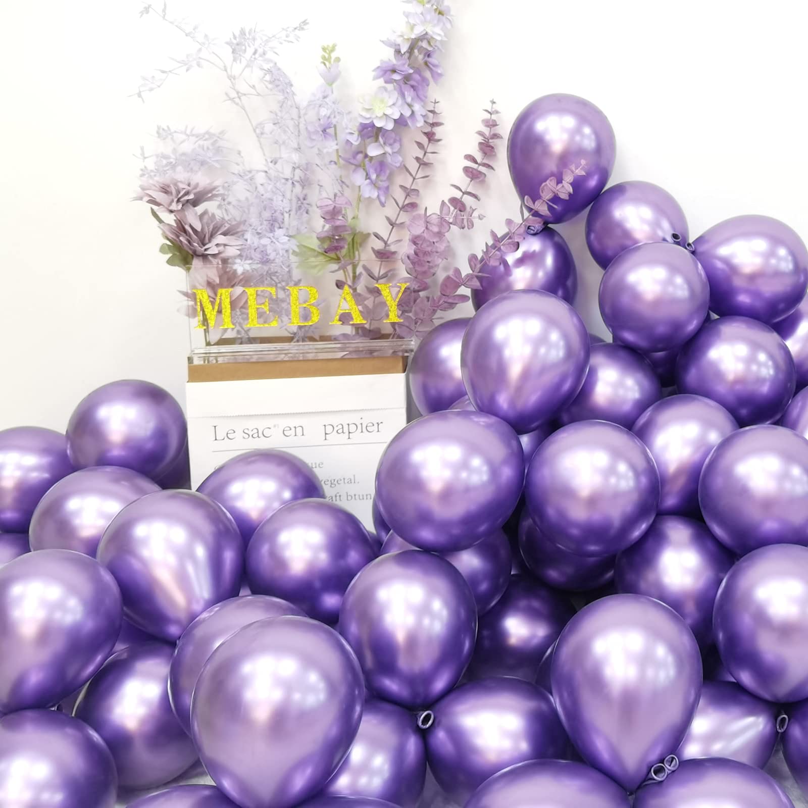 MEBAY 100 Pcs 5 Inch Purple Metallic Latex Balloons - Chrome Shiny Party Decorations for Birthday, Wedding, Baby Shower & Christmas Celebrations (5