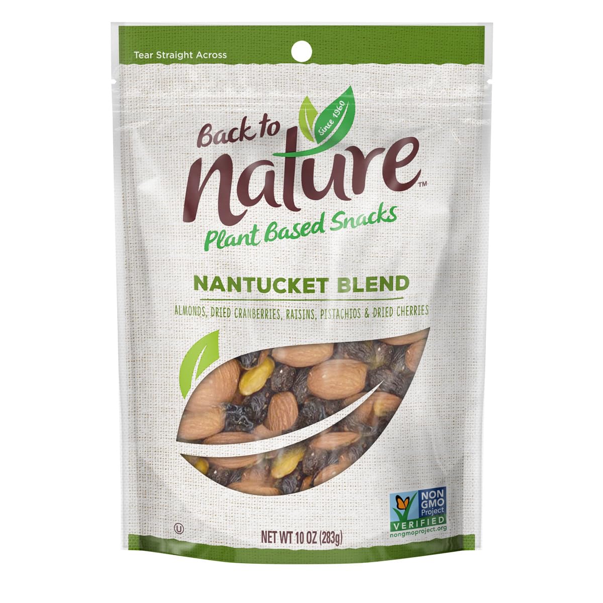 Back to Nature Nantucket Blend Nut Mix - Almonds, Pistachios, Dried Fruit - Dry Roasted No Salt, Non-GMO, High Protein Snack, 10oz | Healthy On-the-Go Snacking, Office, Hiking & Travel