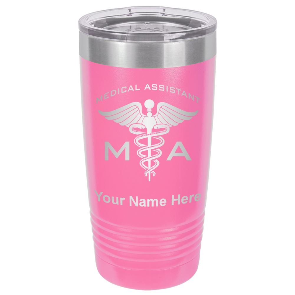 LaserGram 20oz Vacuum Insulated Stainless Steel Tumbler Mug with Personalized Engraving - Pink - Perfect for Medical Assistants, Nurses & Healthcare Professionals - Keeps Drinks Hot/Cold for Hours - Ideal for Hospitals, Clinics & Office Use