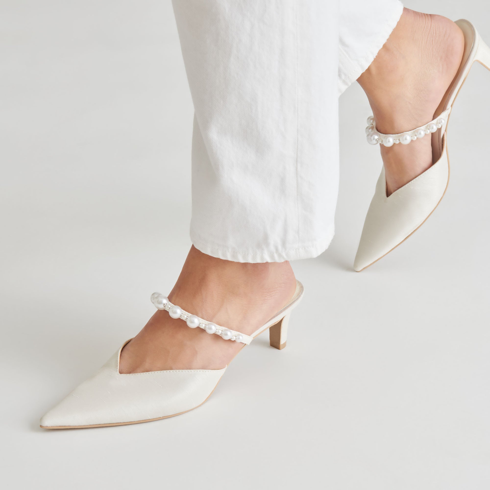 KANIKA Pearl Mid Heels - Women's Vanilla Pearl Embellished Pumps for Weddings, Parties & Formal Events