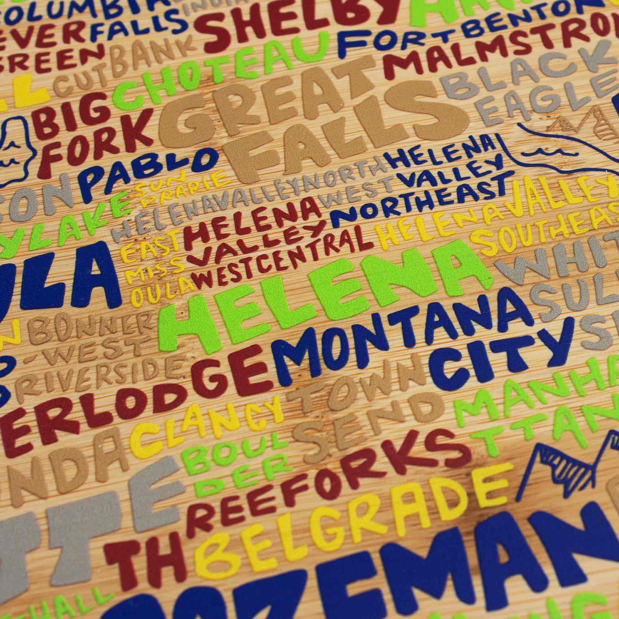 Montana Wood Cutting Board with Handcrafted Artwork by Wander on Words™ - Perfect for Kitchen, Dining & Home Decor