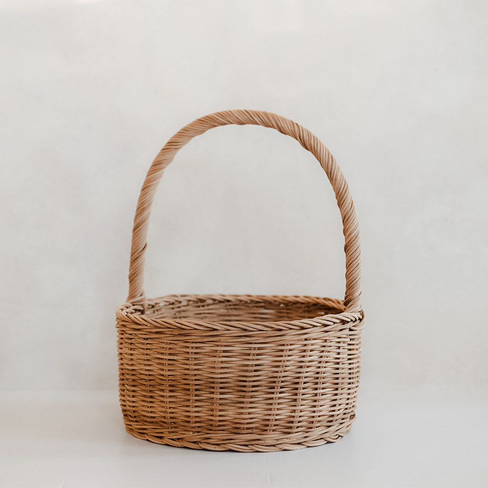 Simone Woven Rattan Basket with Handle - Stylish Storage for Home Decor, Picnics, and Beach Essentials