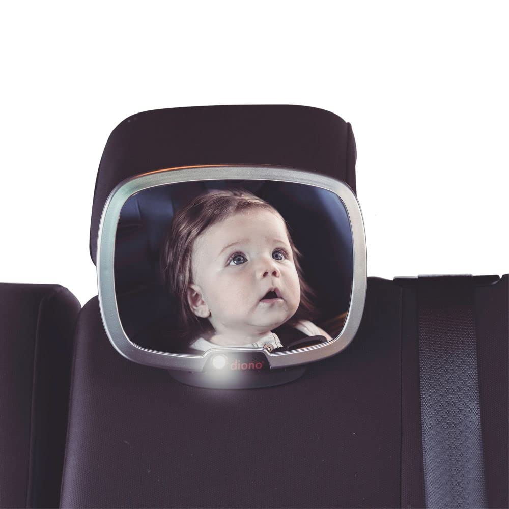 Diono Easy View Plus Baby Car Mirror with LED Night Light - 360° Rotating Safety Car Seat Mirror for Rear Facing Infants | Shatterproof & Crash Tested | Wide Crystal Clear View for Safe Night Driving & Road Trips