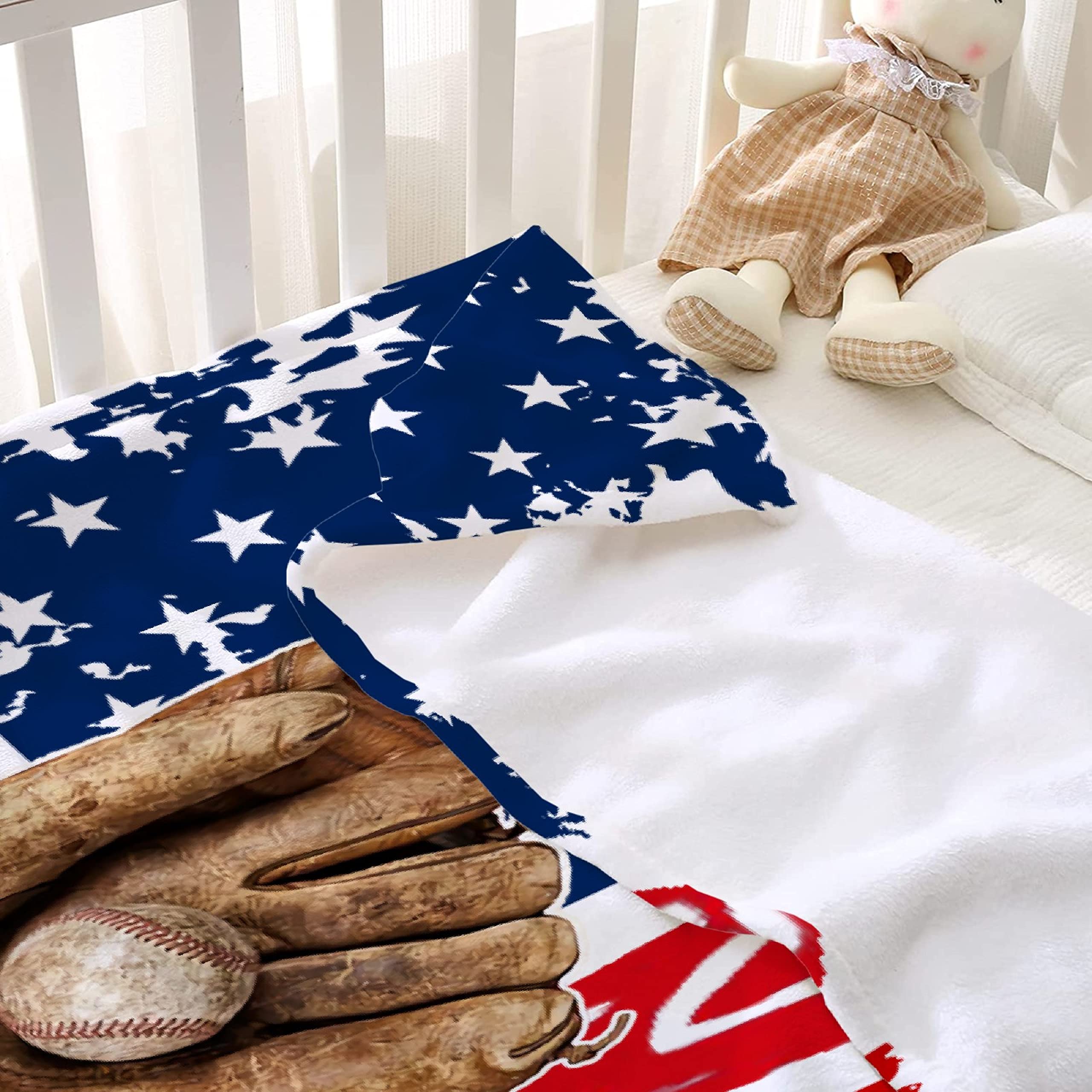 Baseball America Flag Throw Blanket - Lightweight Plush Soft Cozy Blanket 60