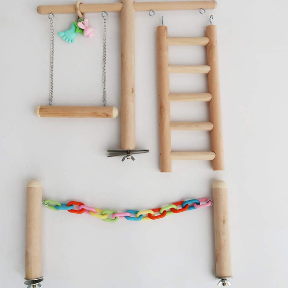 Balacoo Wooden Chewing Toy for Parrots - 1 Set Playground with Swing, Tearing & Gnawing Toys for Birds - Perfect for Cage Enrichment & Stress Relief
