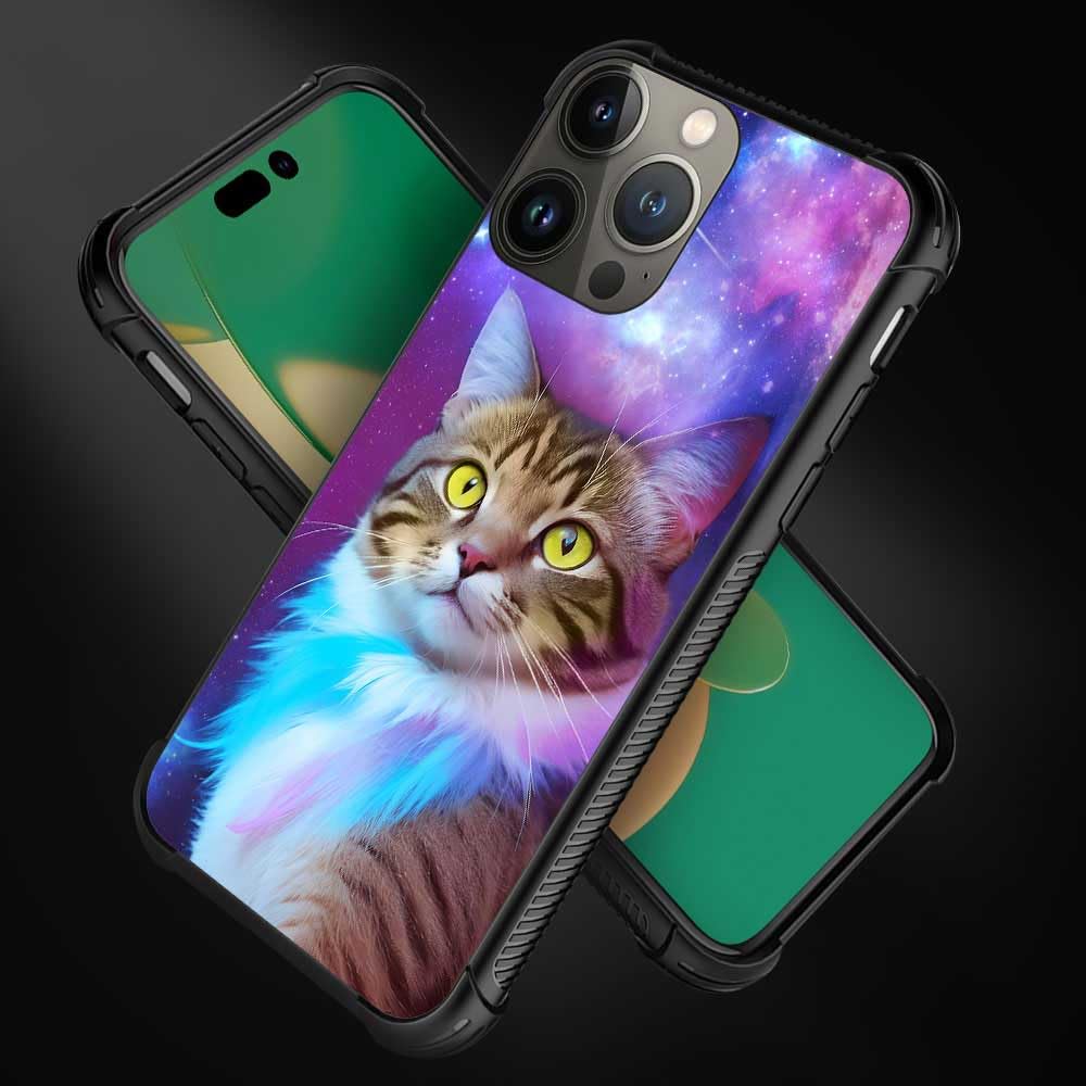 Trippy Cat Space Graphic iPhone 12 Mini Case - Shockproof Anti-Scratch Hard PC Back Cover for Girls | Perfect for Daily Use, Travel & Gift Giving